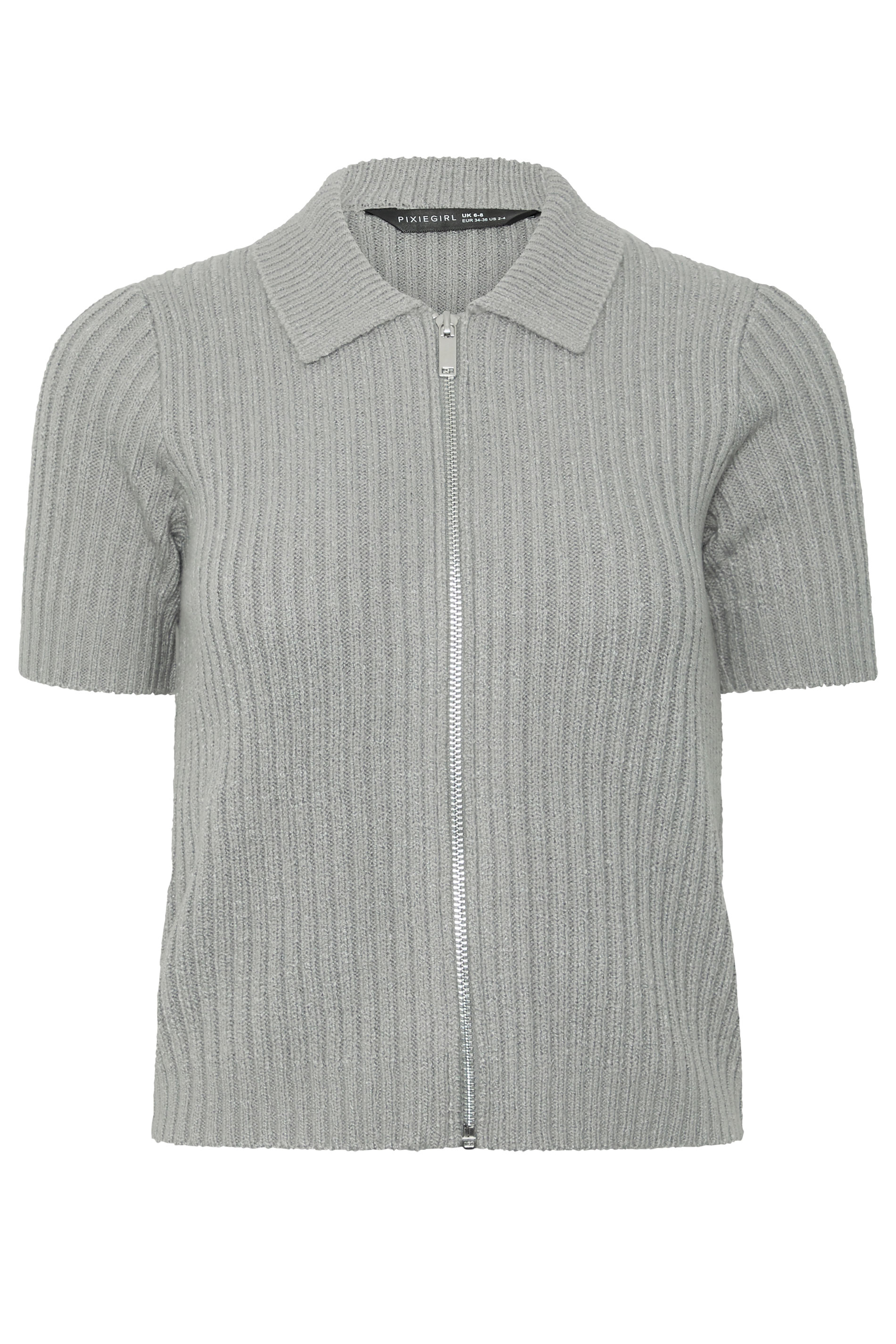 PixieGirl Petite Women's Grey Short Sleeve Knitted Zip Cardigan | PixieGirl 5