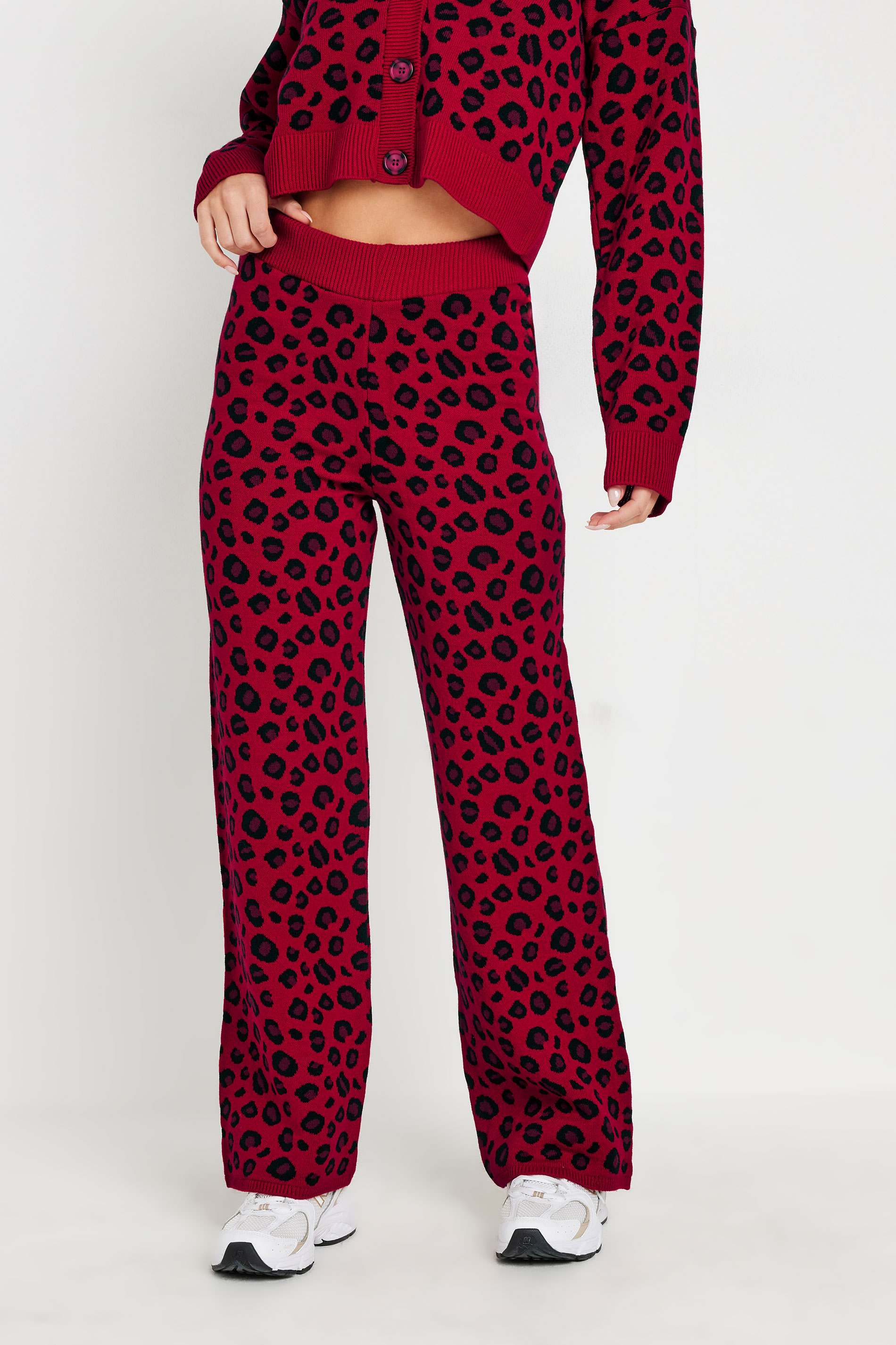 PixieGirl Petite Women's Red Leopard Print Wide Leg Trousers | PixieGirl 2