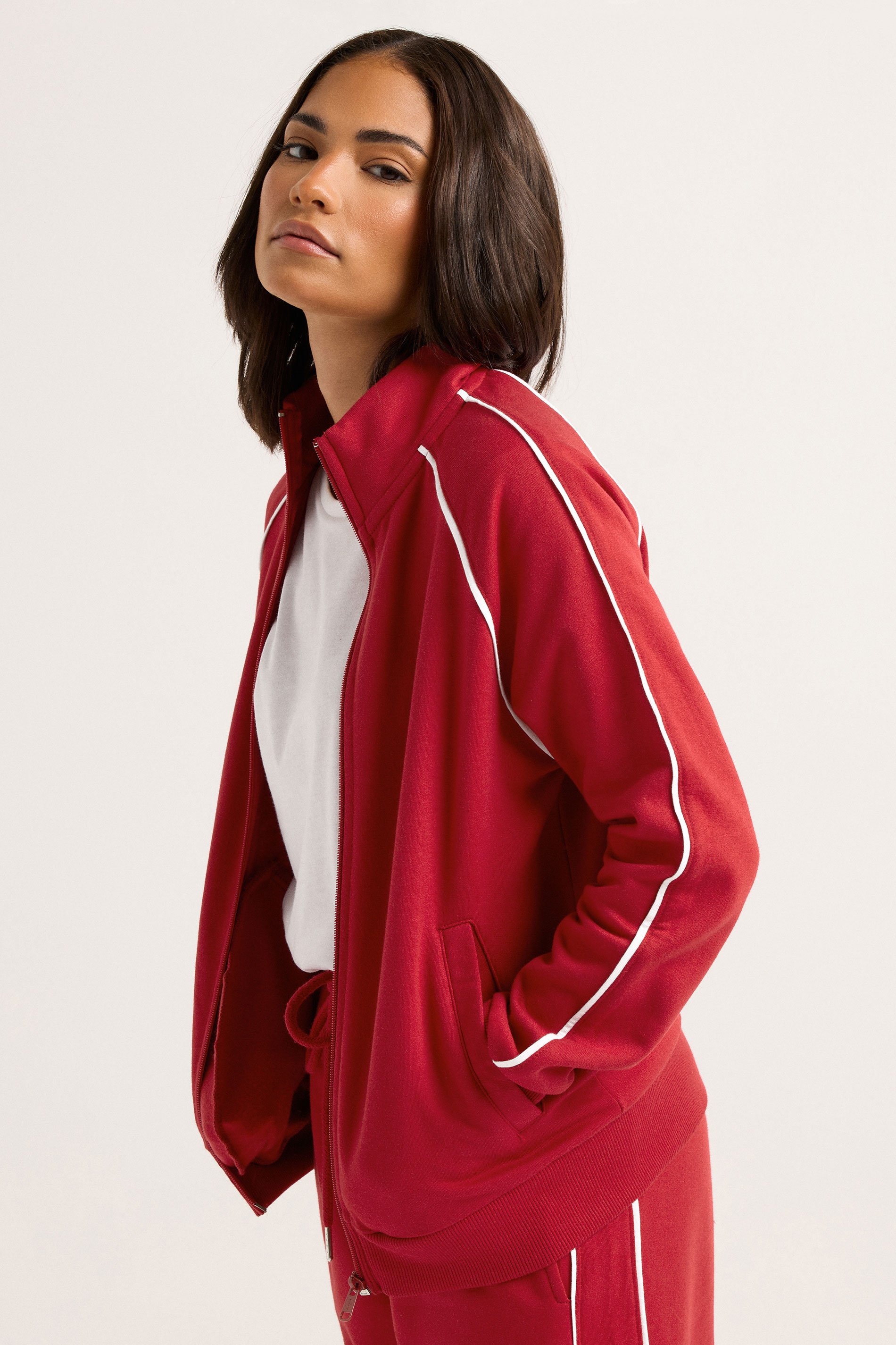 PixieGirl Petite Women's Red Contrast Piping Zip Sweatshirt | PixieGirl 2