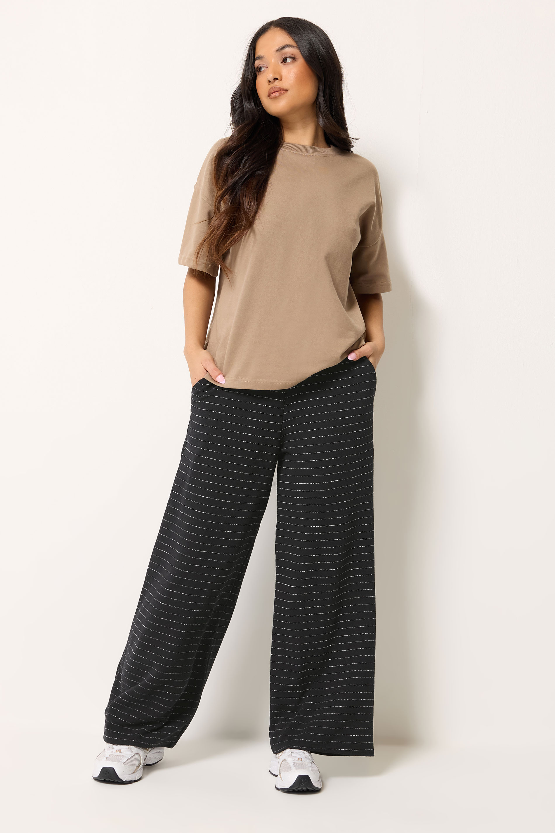 PixieGirl Petite Women's Black & White Striped Wide Leg Trousers | PixieGirl 3