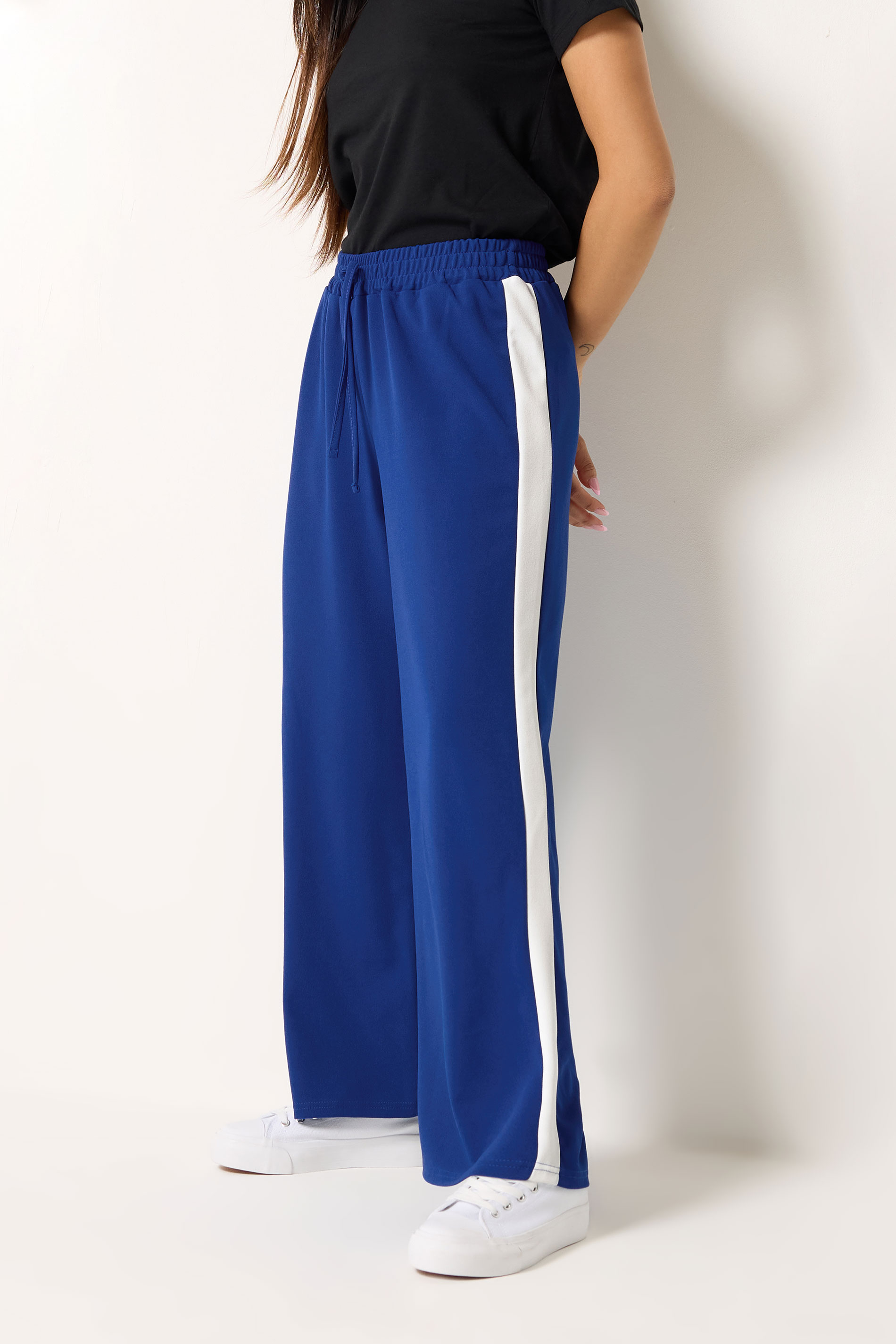 M&Co Petite Blue & White Side Stripe Trousers | M&Co 1
