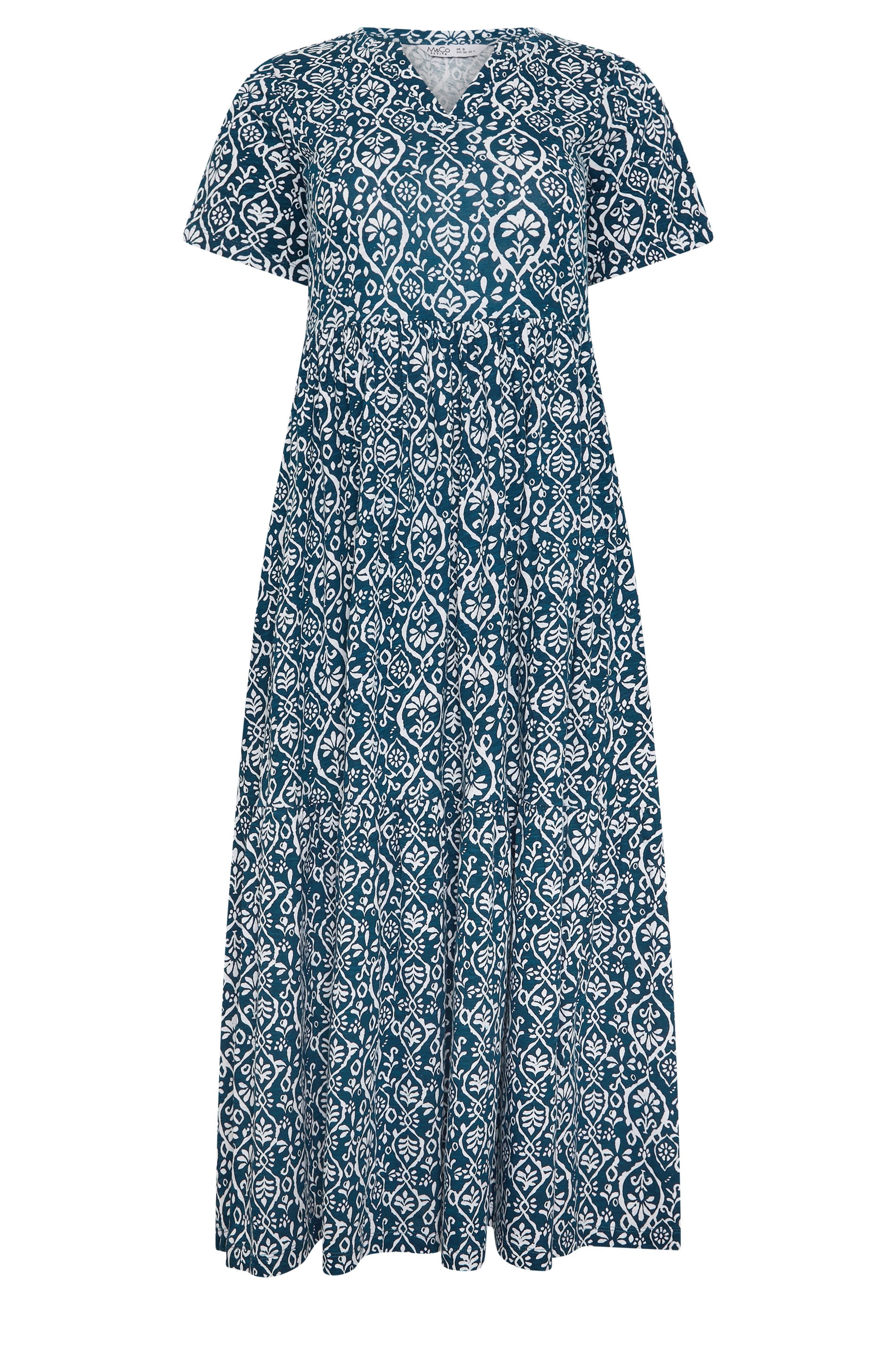 M&Co Petite Teal Blue Tile Print Cotton Midi Dress | M&Co 5