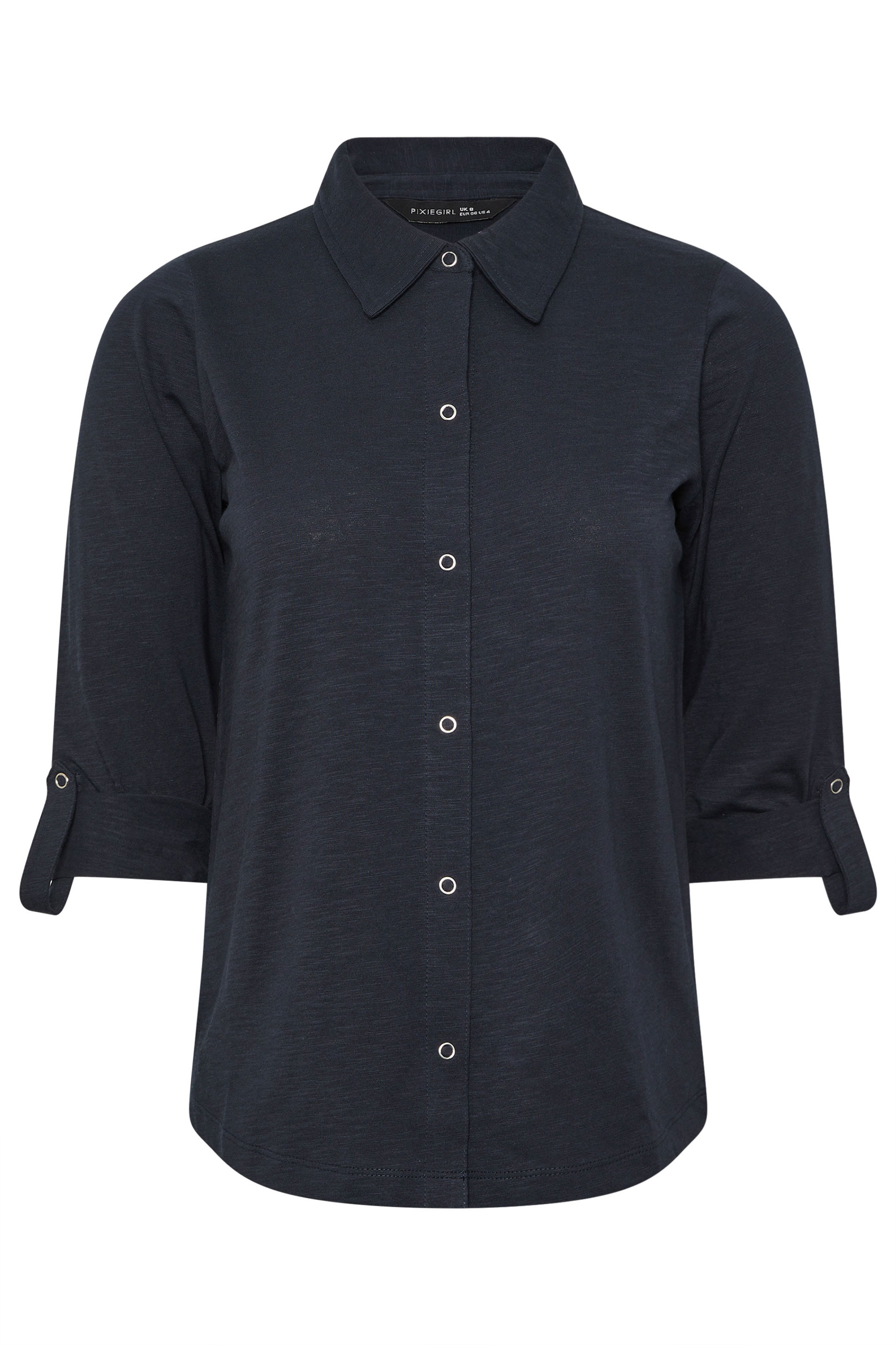 PixieGirl Petite Women's Navy Blue Rolled Sleeve Shirt | PixieGirl 5
