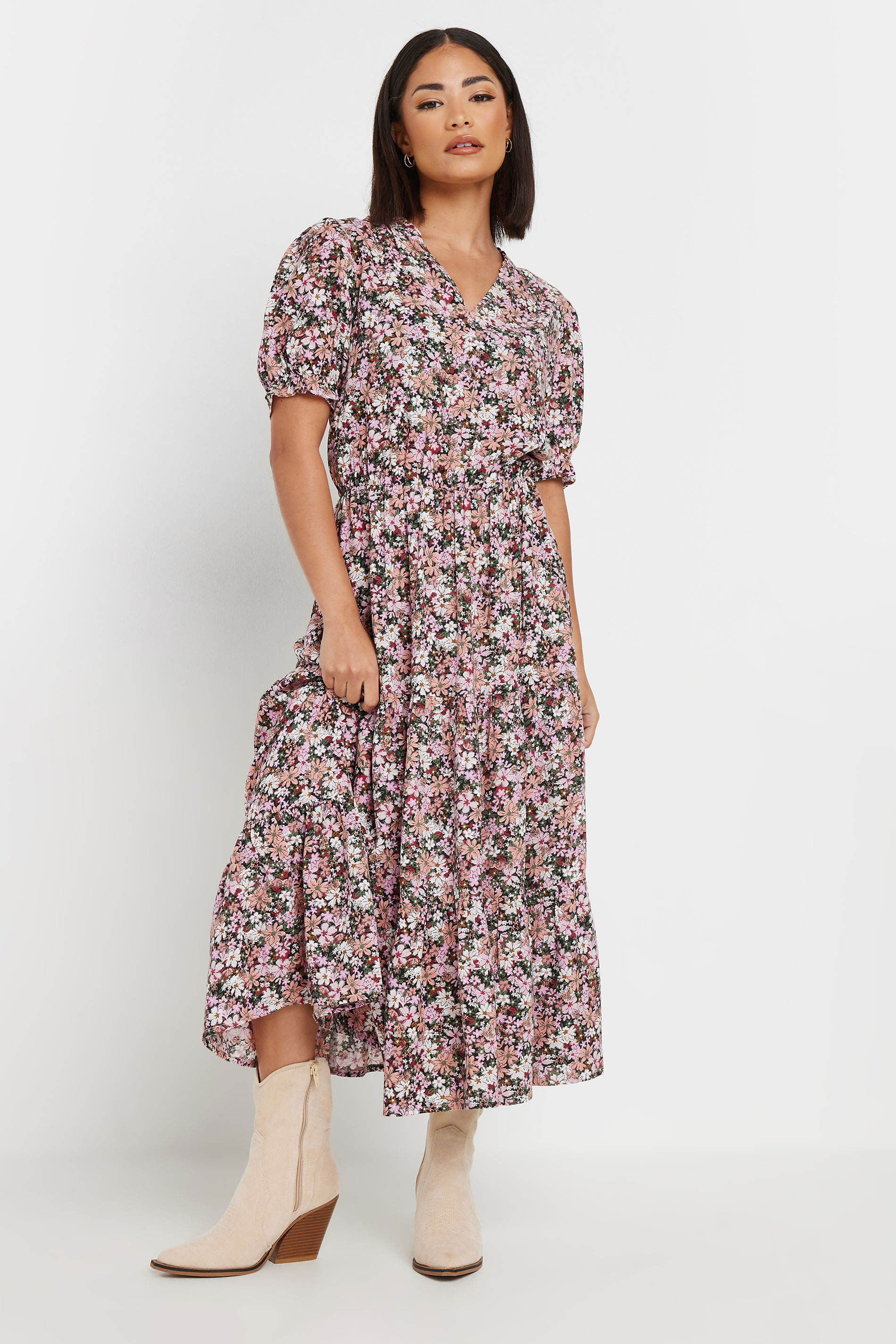 PixieGirl Petite Women's Pink Ditsy Floral Smock Dress | PixieGirl 2