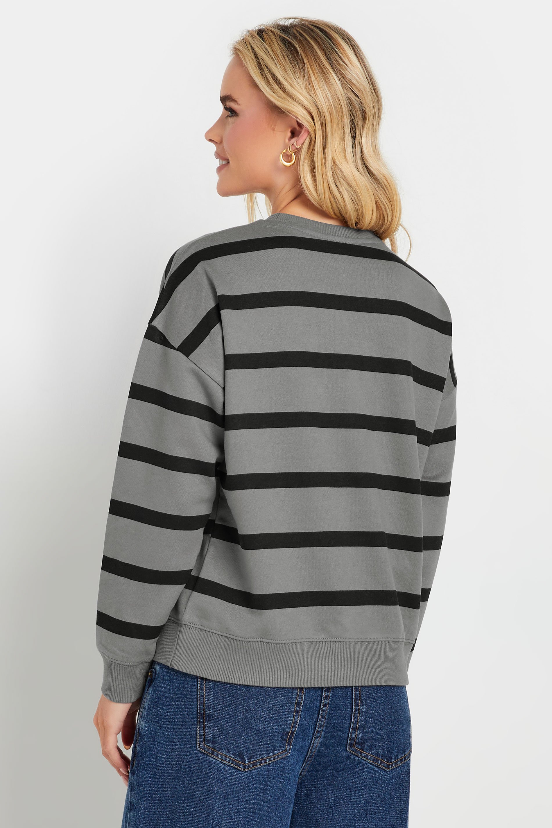 PixieGirl Petite Women's Charcoal Grey Stripe Sweatshirt | PixieGirl 3