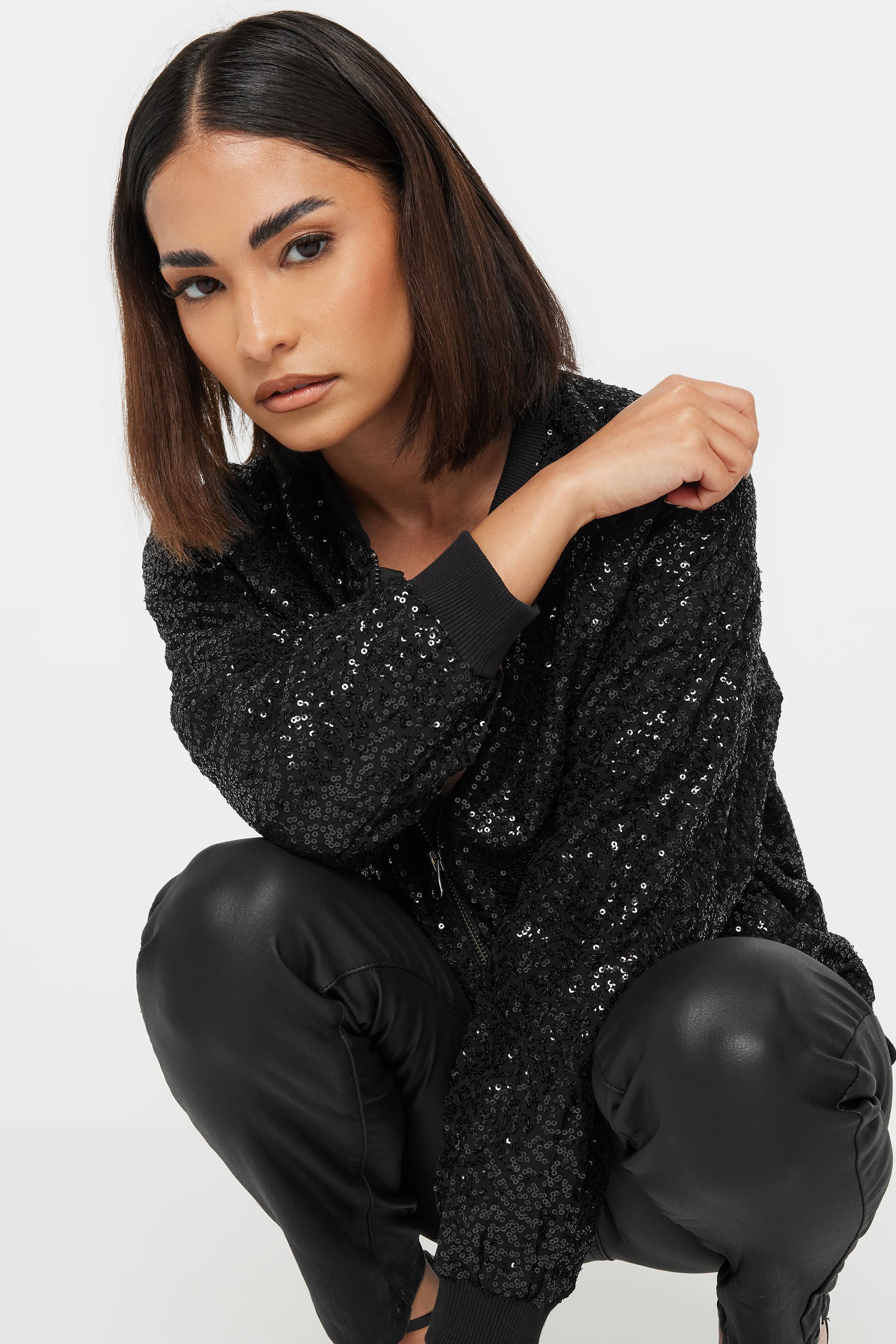 PixieGirl Petite Women's Black Sequin Bomber Jacket | PixieGirl 5