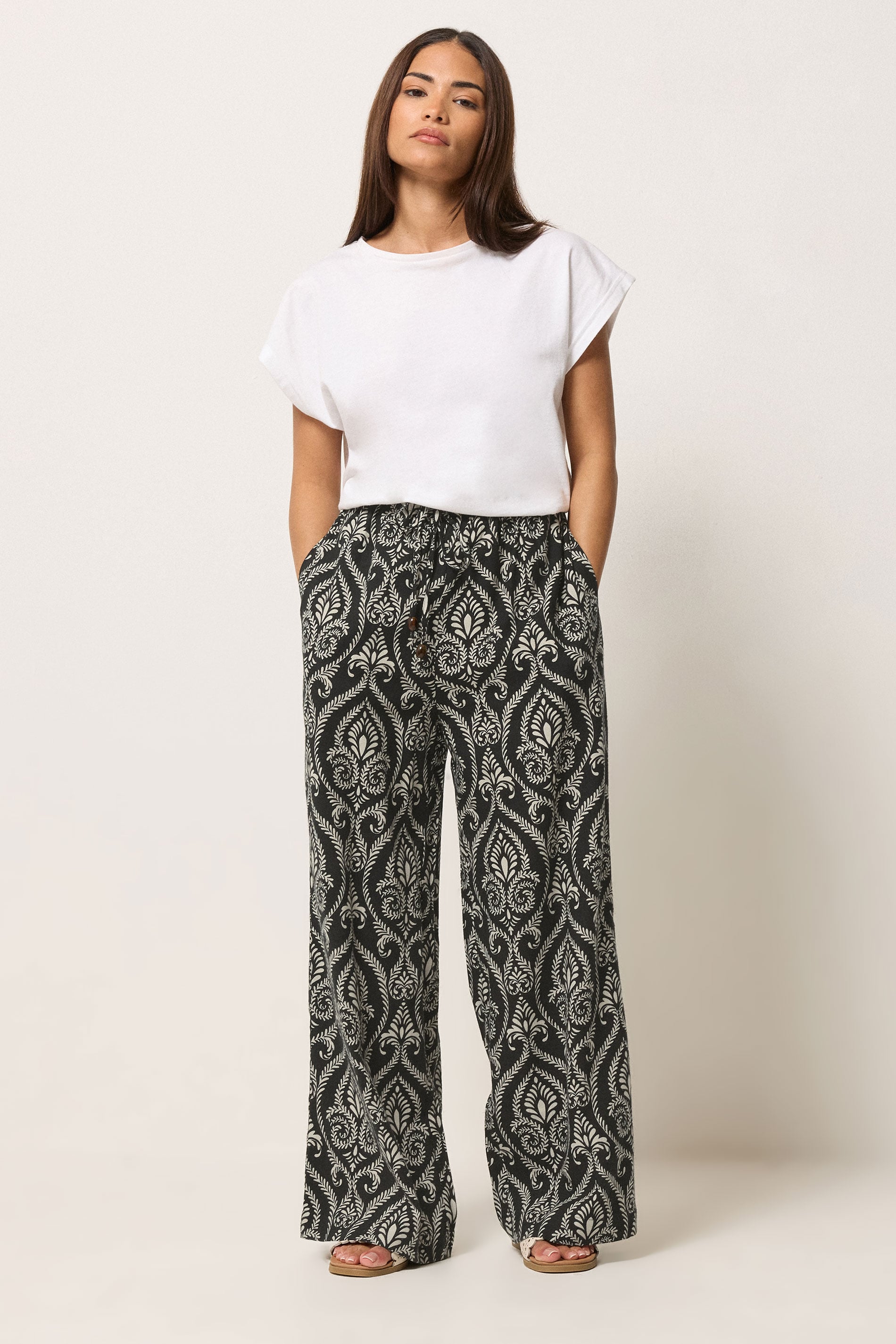 PixieGirl Petite Women's Black Tile Wide Leg Trousers | PixieGirl 1