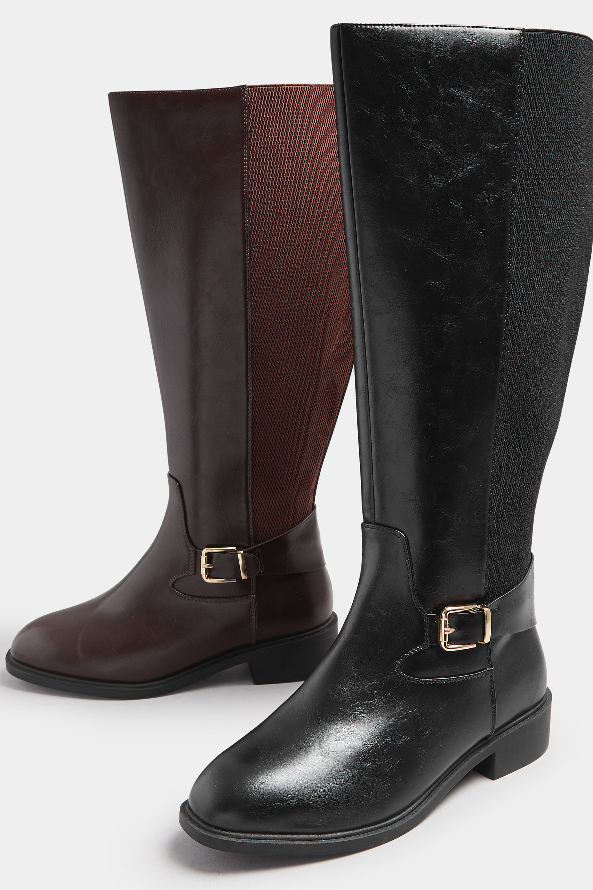 Black Buckle Stretch Knee High Boots In Extra Wide EEE Fit | Yours Clothing 7