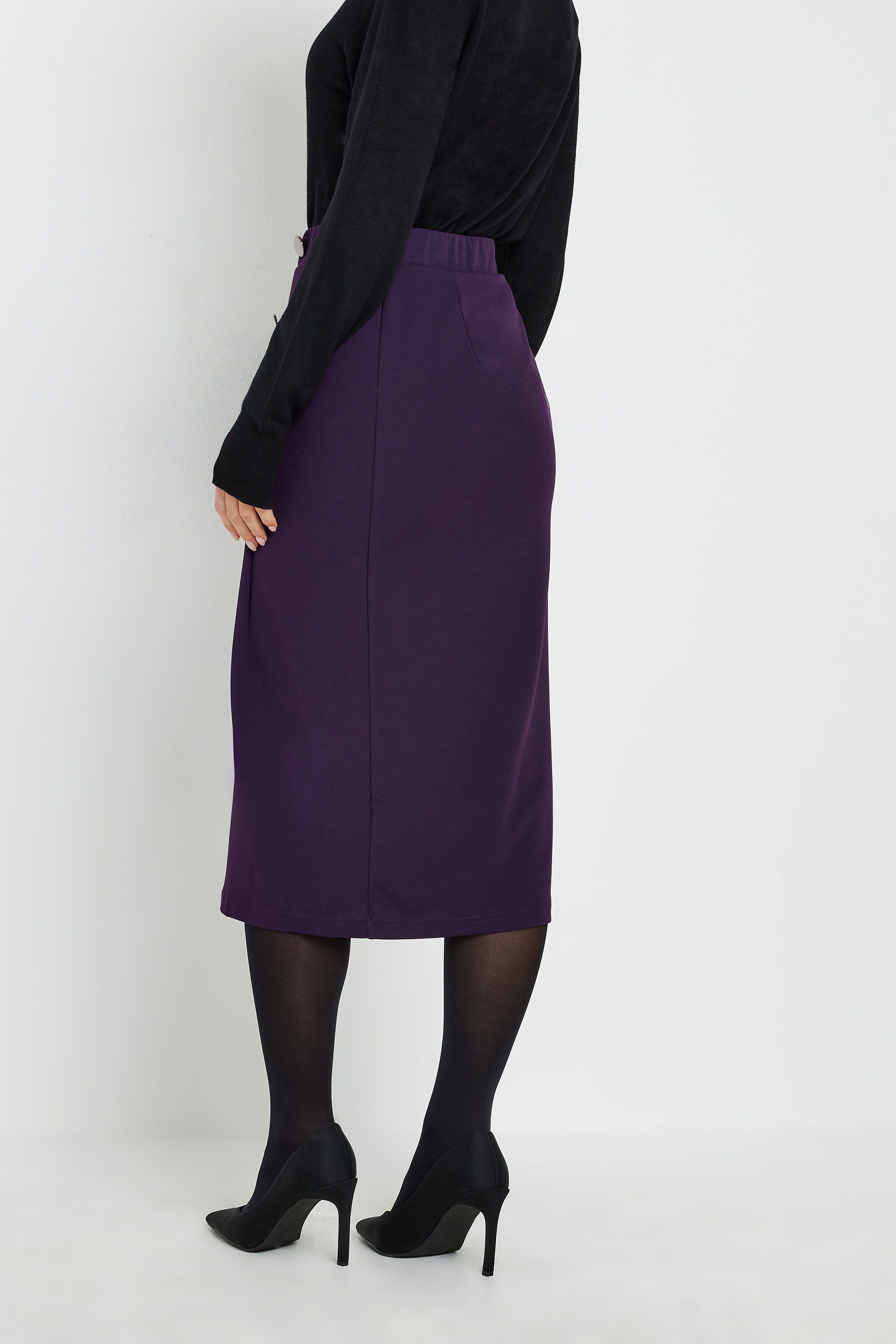 M&Co Petite Berry Purple Button Detail Midi Skirt | M&Co 2