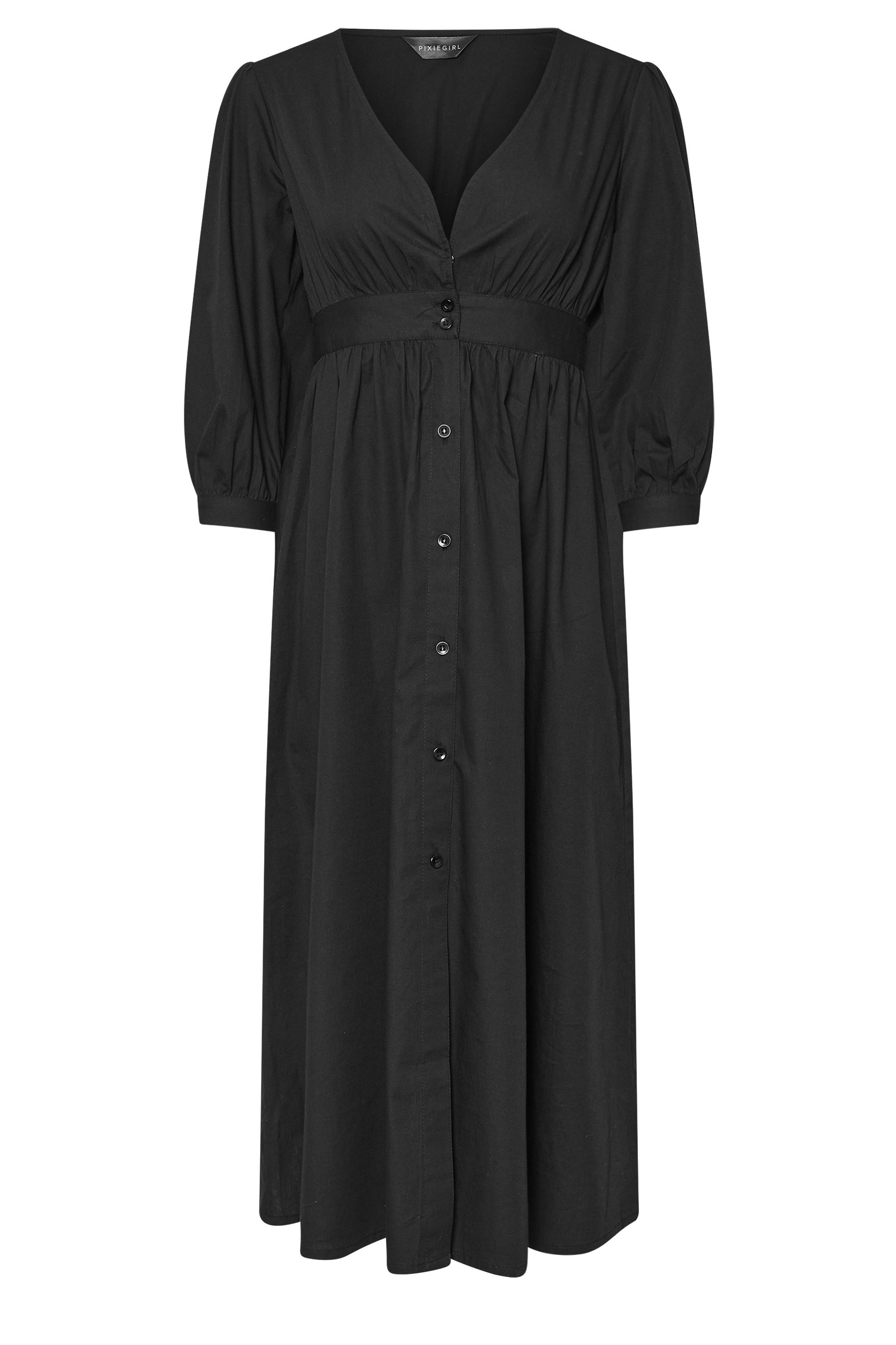 PixieGirl Petite Women's Black Button Midi Dress | PixieGirl 5