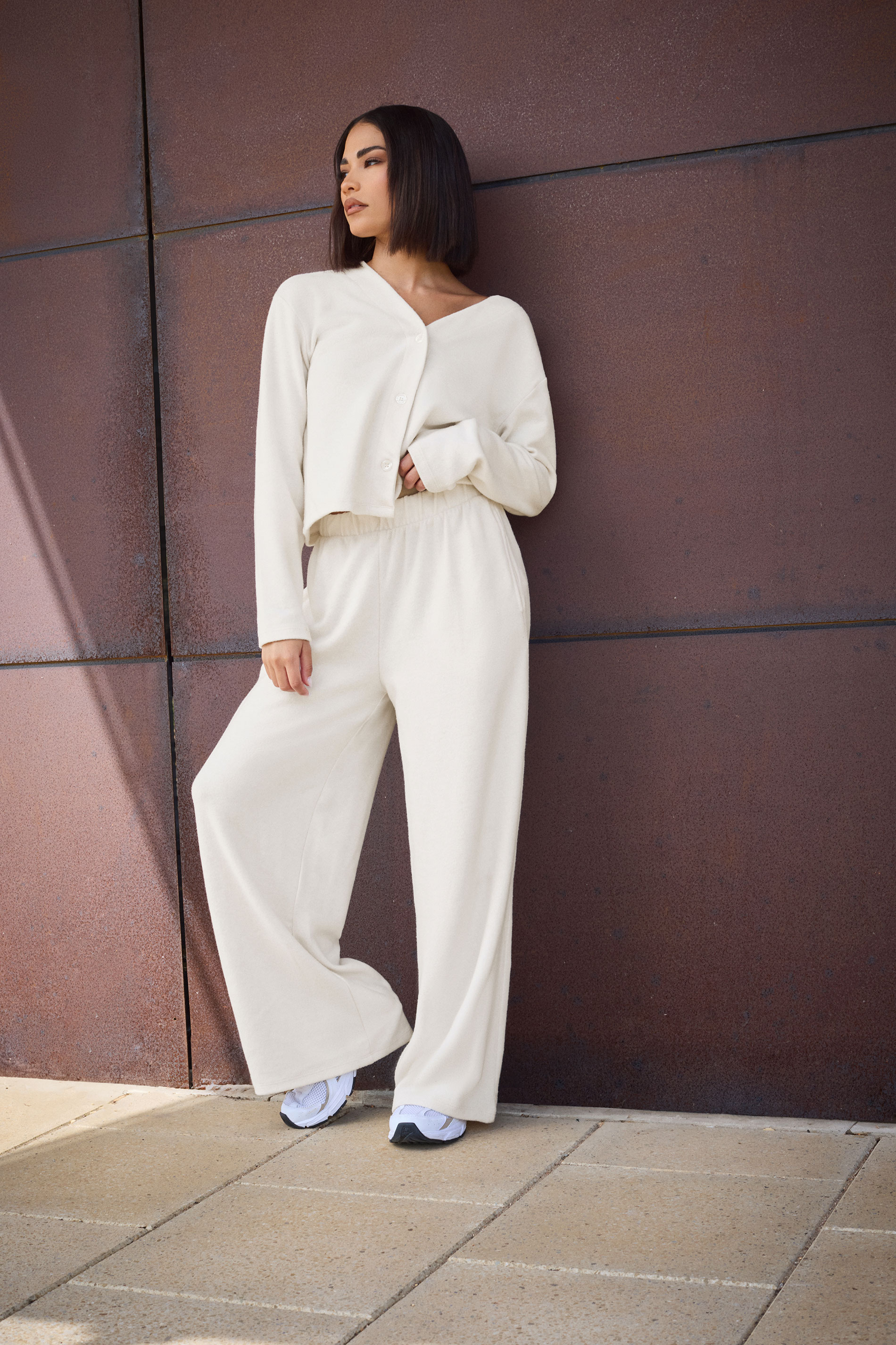 PixieGirl Petite Women's Ivory White Wide Leg Trousers | PixieGirl 1