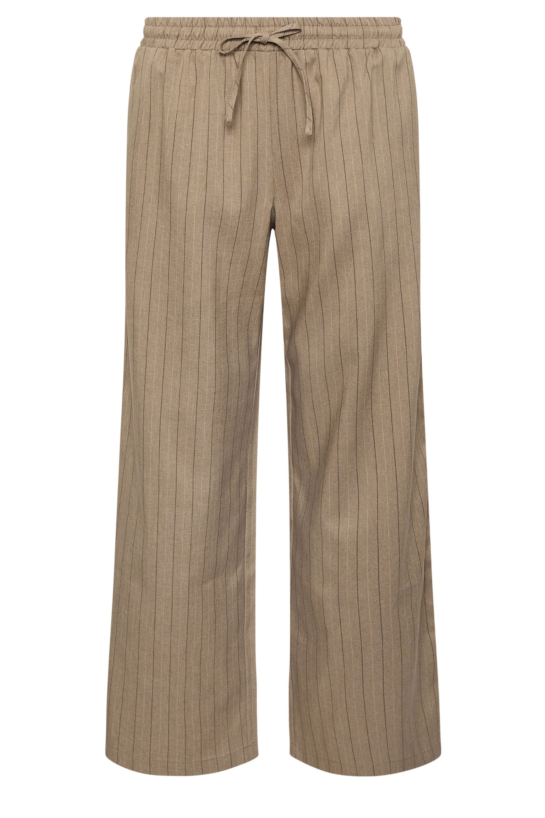 PixieGirl Petite Women's Natural Brown Stripe Pull On Wide Leg Trousers | PixieGirl 1