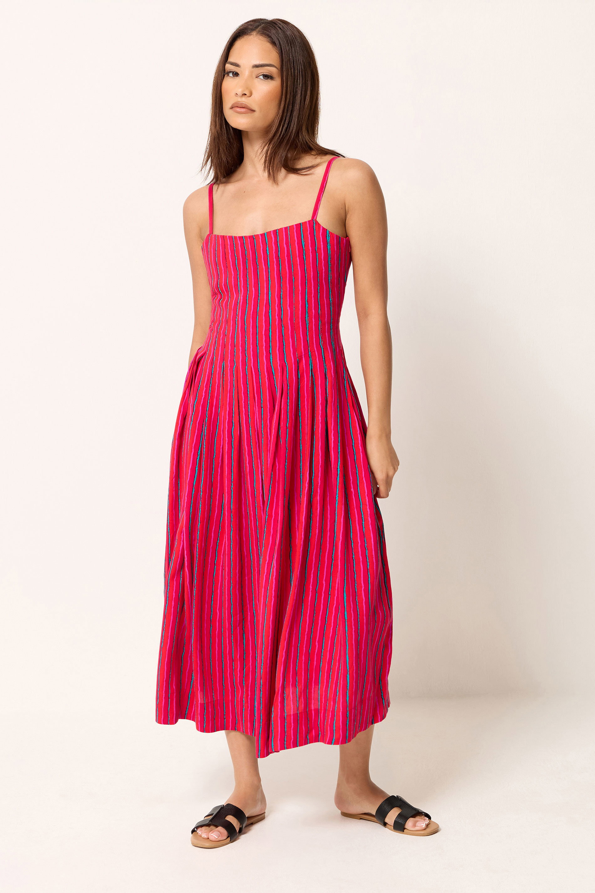 PixieGirl Petite Pink Stripe Midi Dress | PixieGirl 1