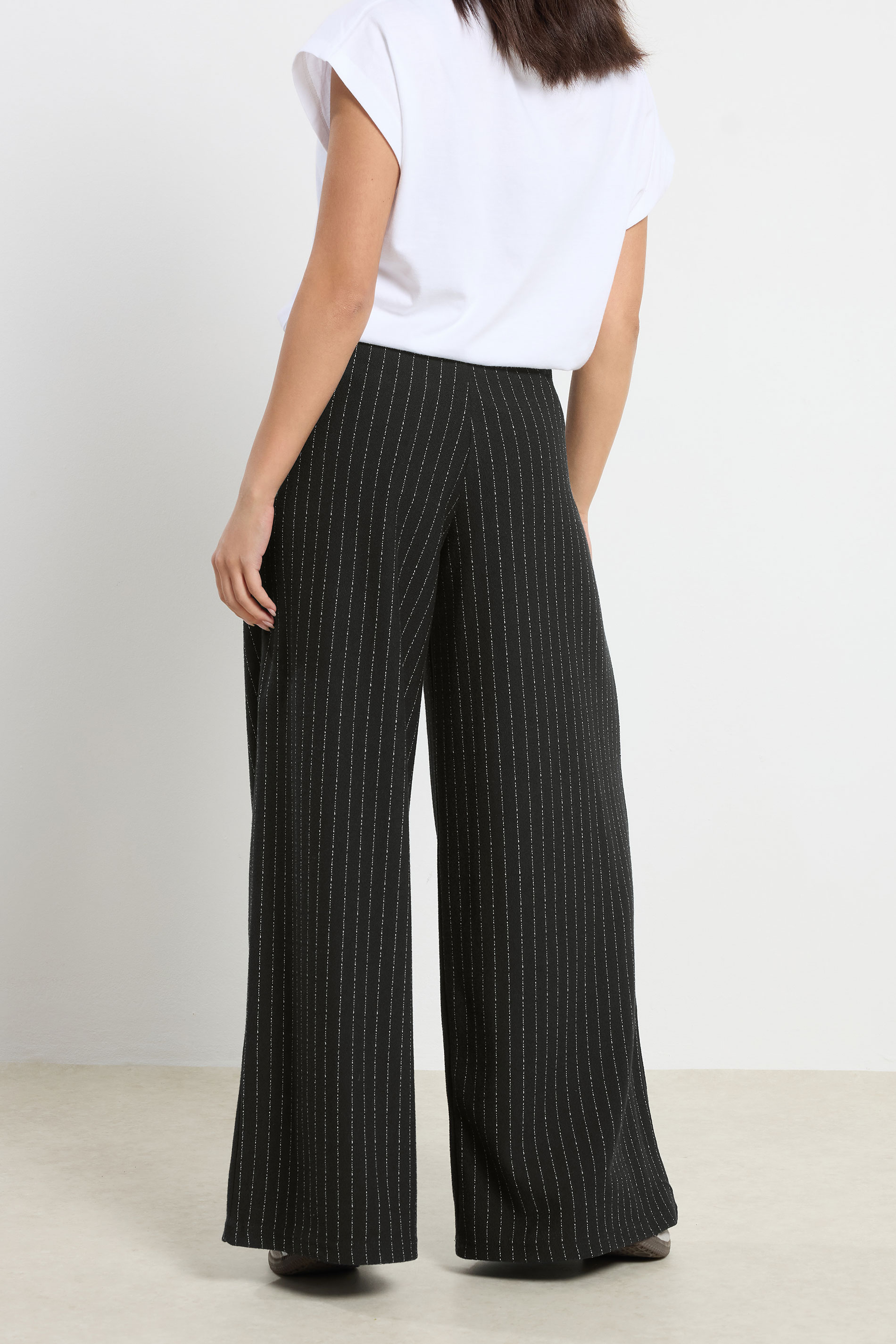 PixieGirl Petite Women's Black Pinstripe Palazzo Wide Leg Trousers | PixieGirl 3