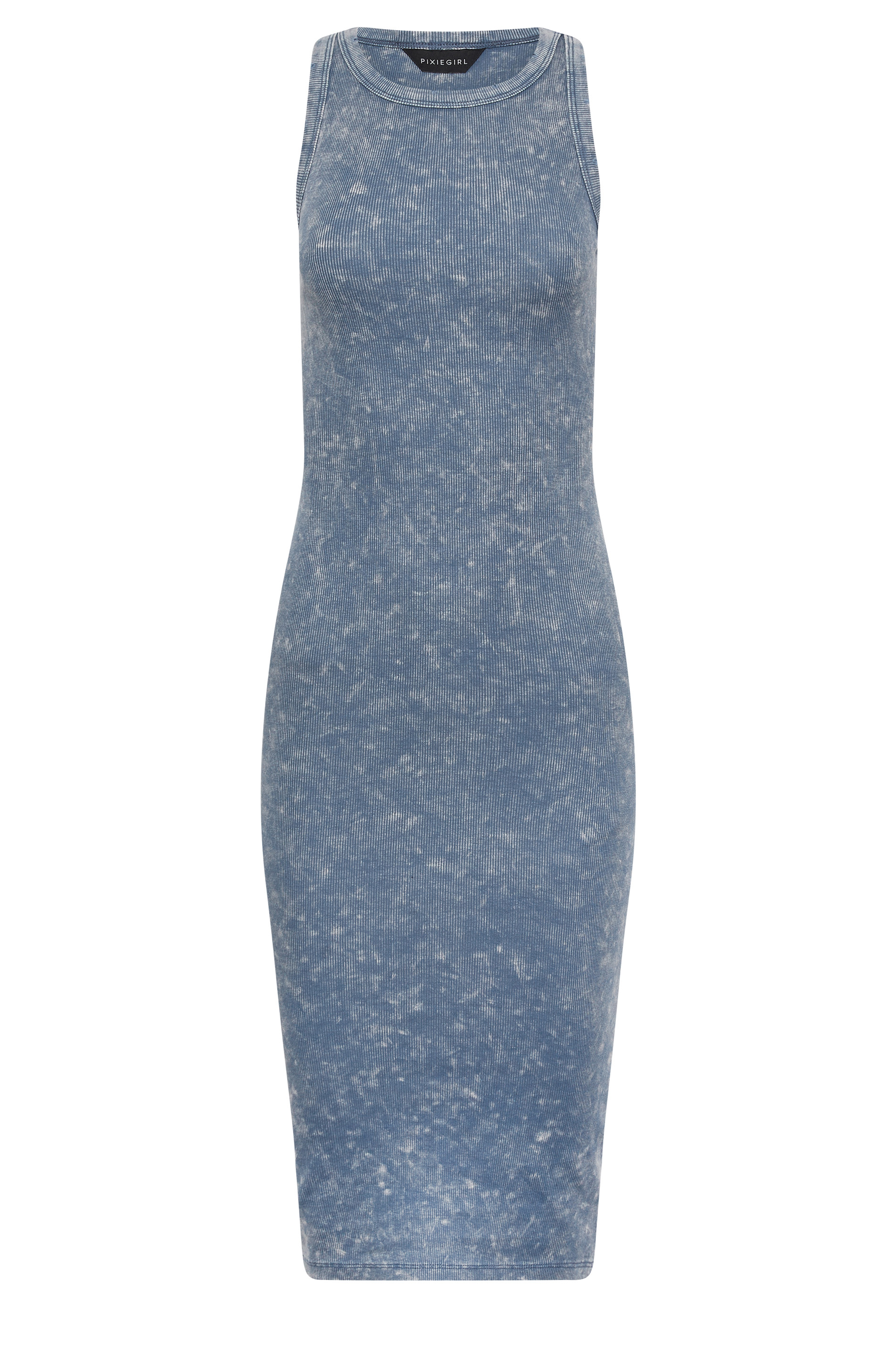 PixieGirl Petite Womens Blue Acid Wash Racer Neck Midi Dress | PixieGirl 6