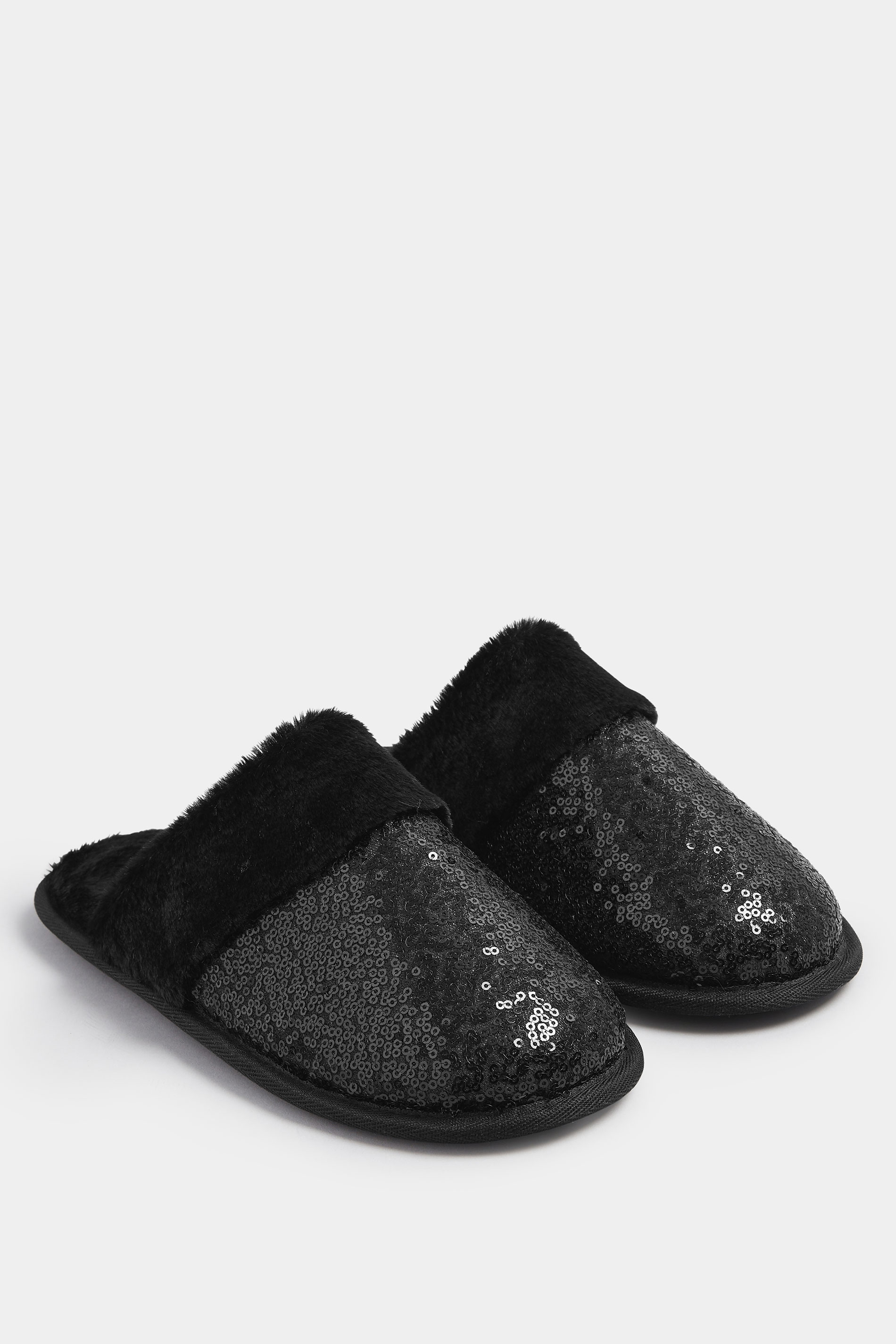 Black Sequin Mule Slippers | Yours Clothing 2