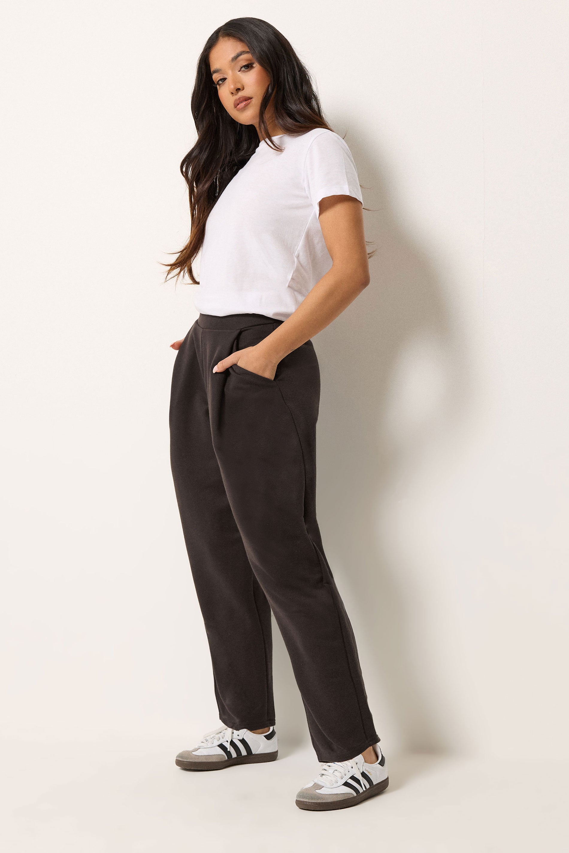 PixieGirl Petite Women's Chocolate Brown Textured Barrel Trousers | PixieGirl 3