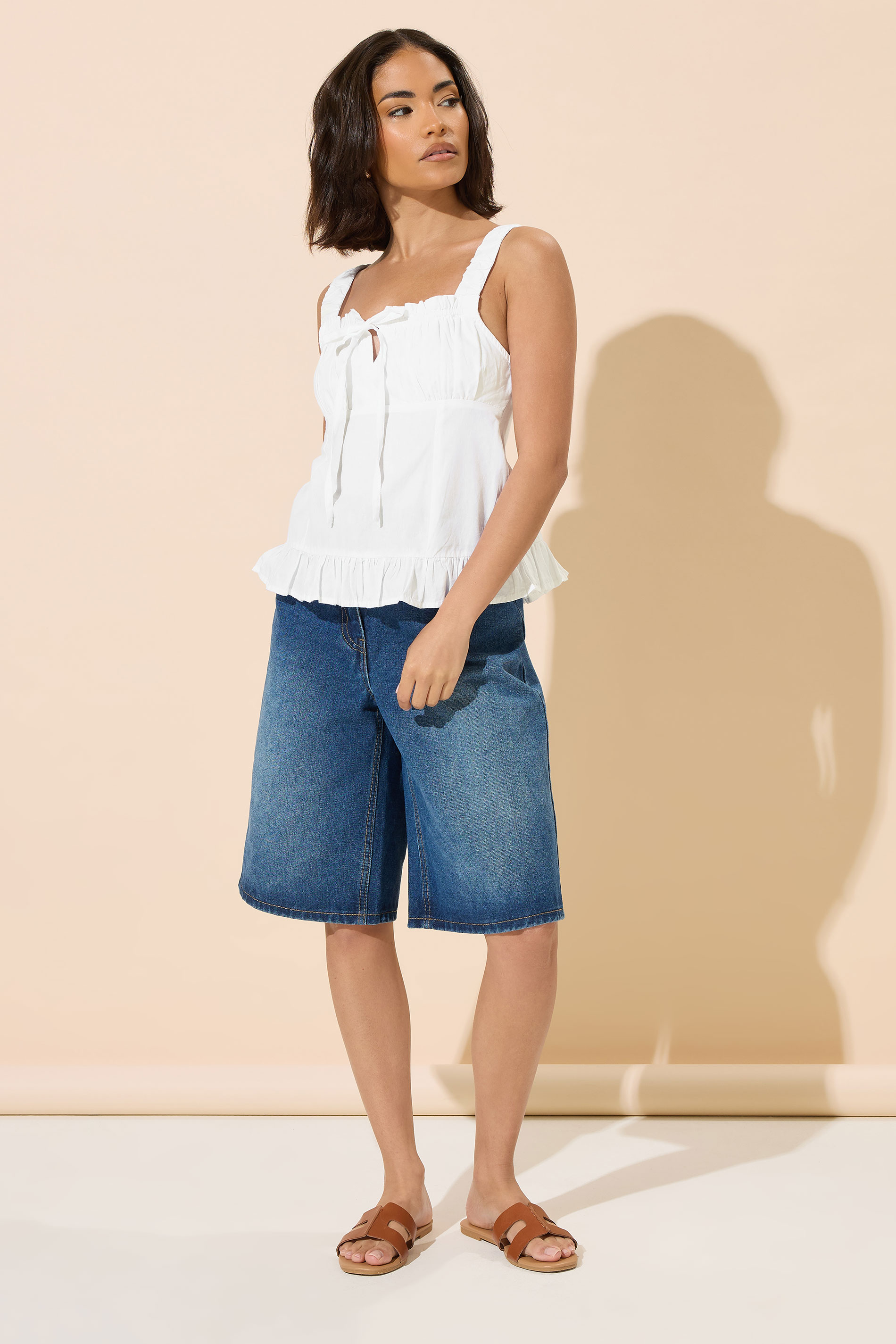 PixieGirl Petite Women's White Ruched Bust Tie Front Top | PixieGirl 3