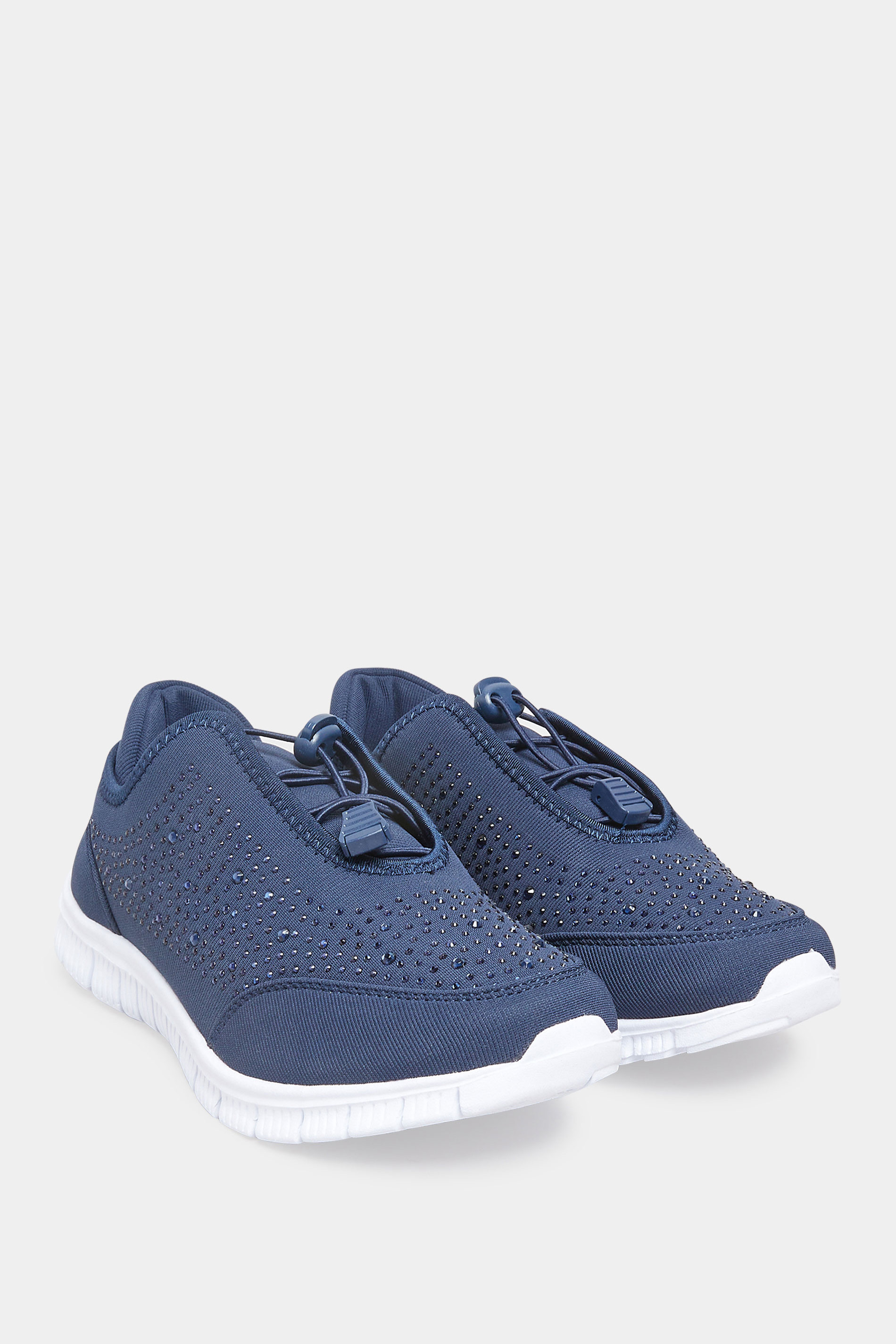 Navy Blue Embellished Trainers In Wide E Fit & Extra Wide EEE Fit | Yours Clothing 2