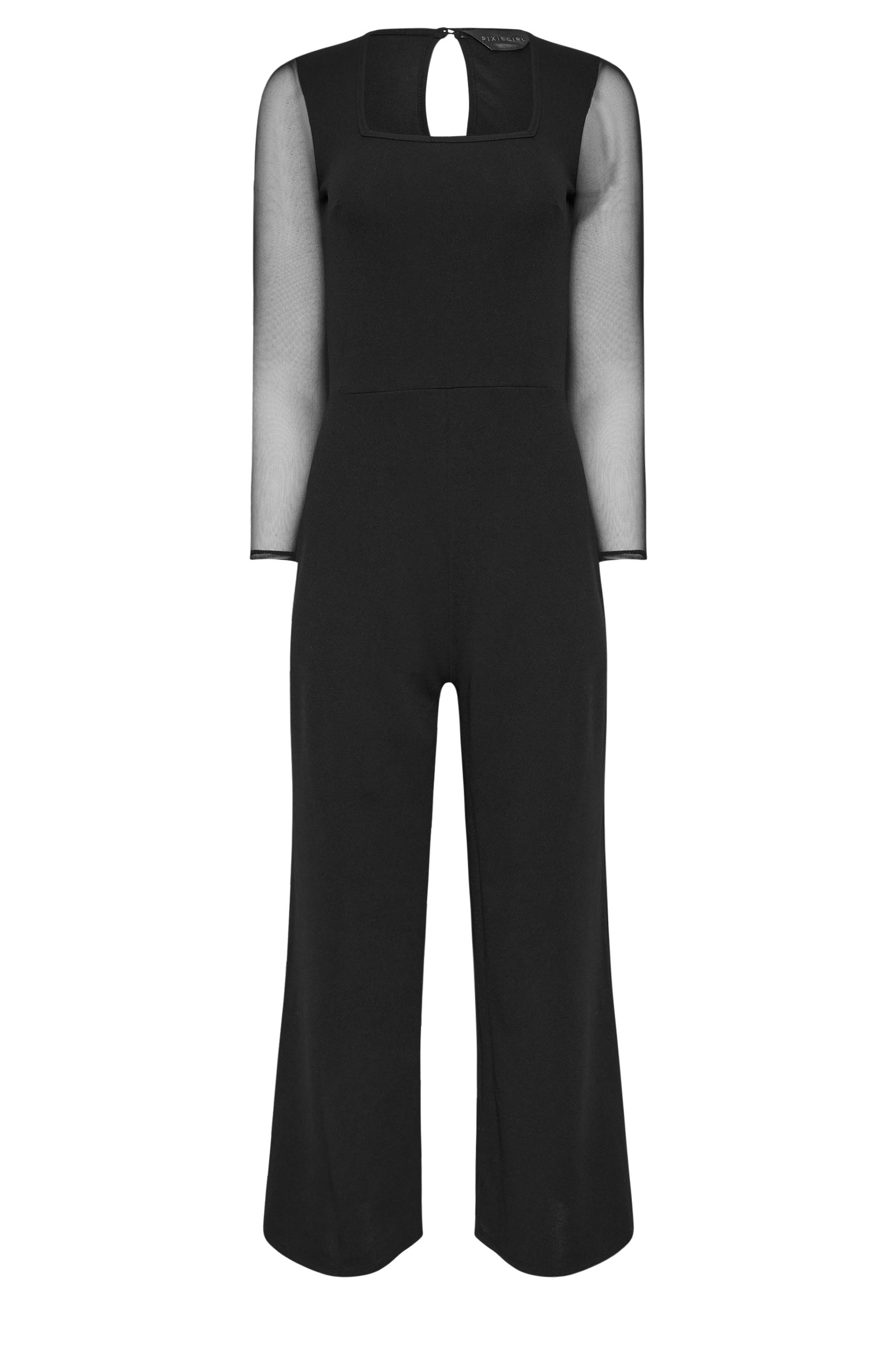 PixieGirl Petite Women's Black Mesh Wide Leg Jumpsuit | PixieGirl 5