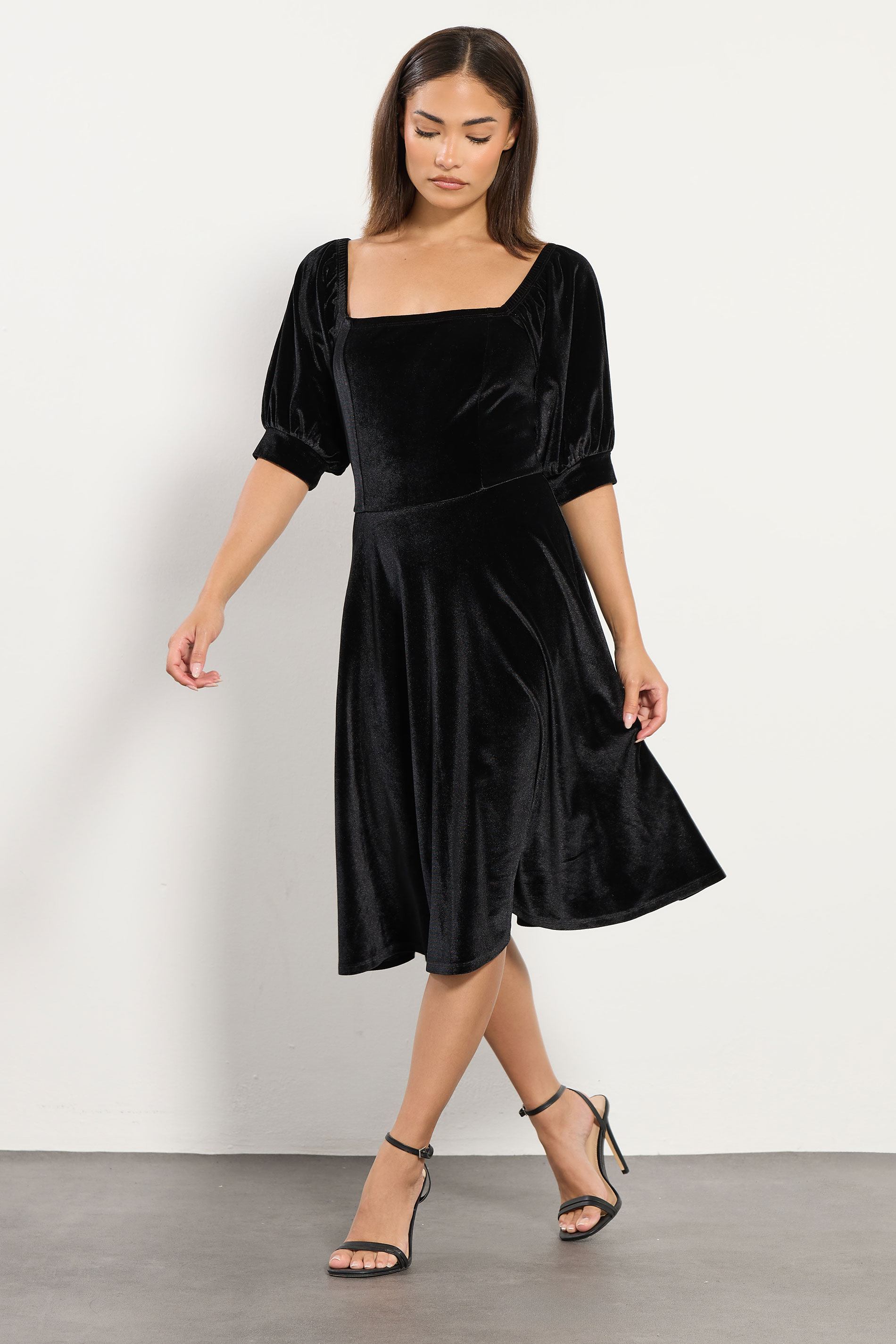 PixieGirl Petite Women's Black Square Neck Velvet Dress | PixieGirl 2