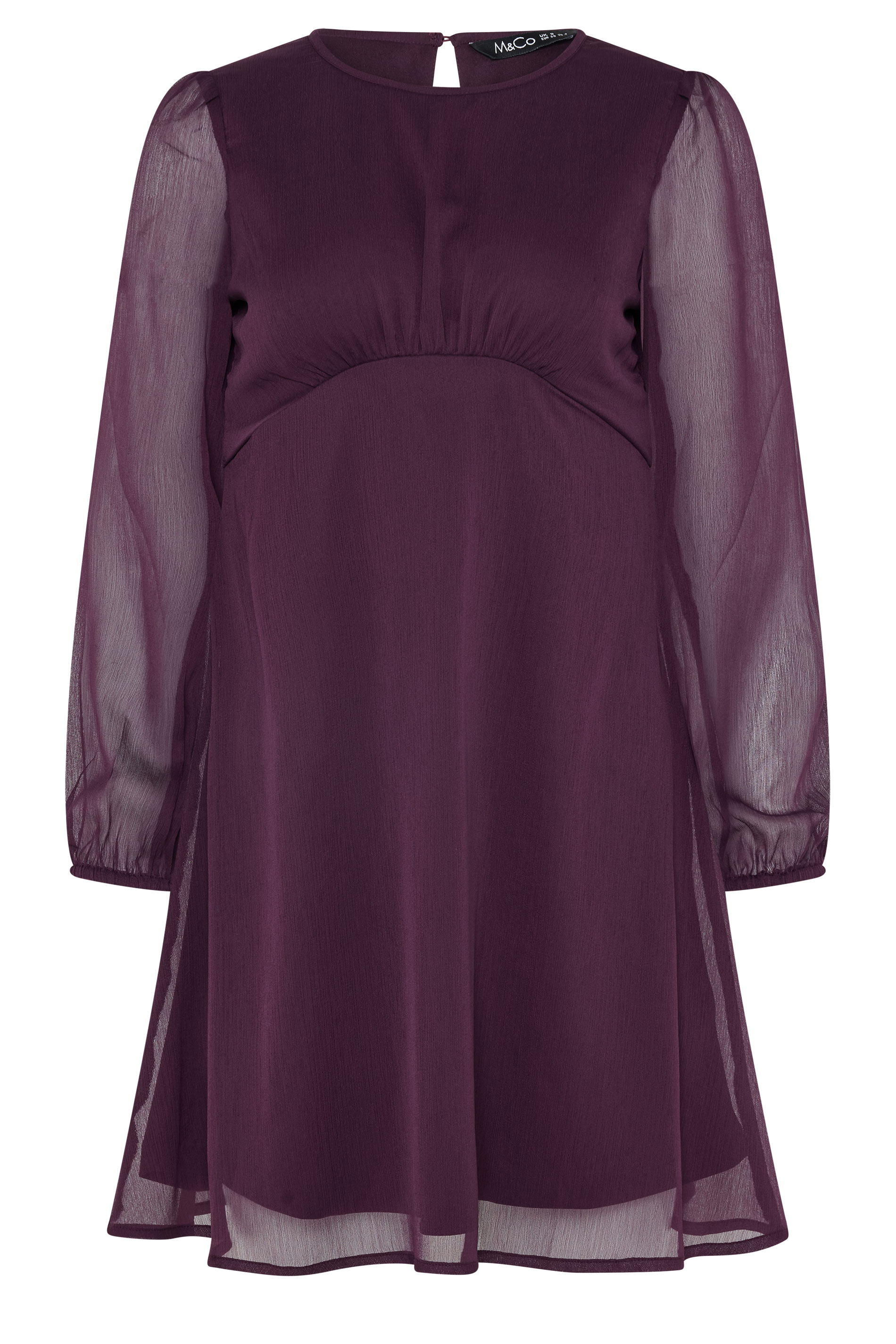 M&Co Petite Berry Purple Long Sleeve Chiffon Dress | M&Co 1