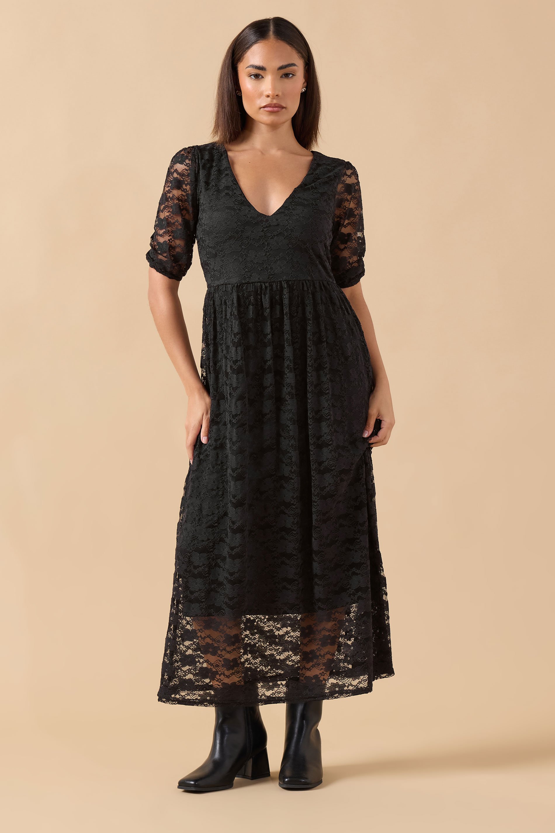 PixieGirl Petite Women's Black Lace Midi Tea Dress | PixieGirl 1