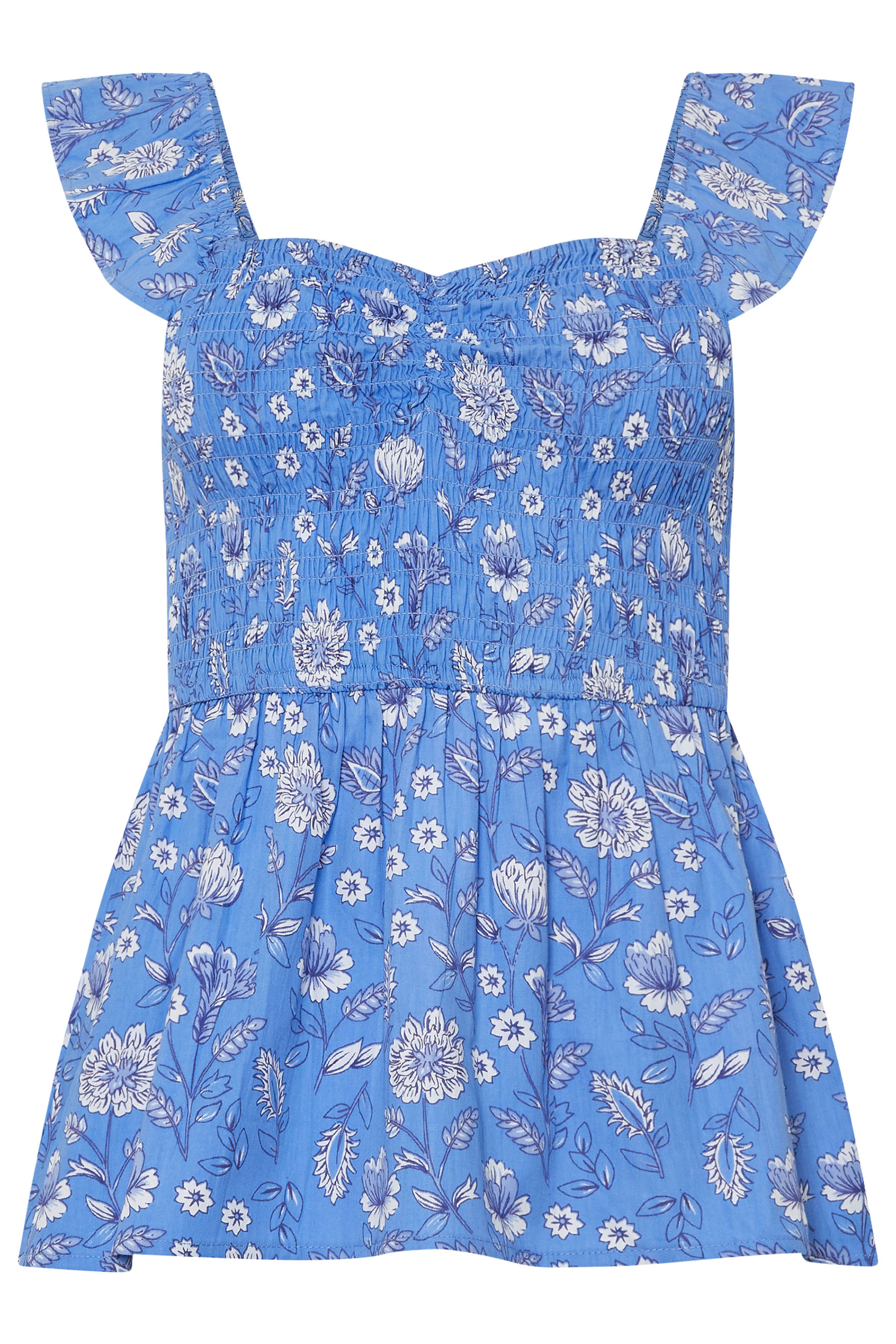PixieGirl Petite Women's Blue Floral Frill Sleeve Smock Top | PixieGirl 5