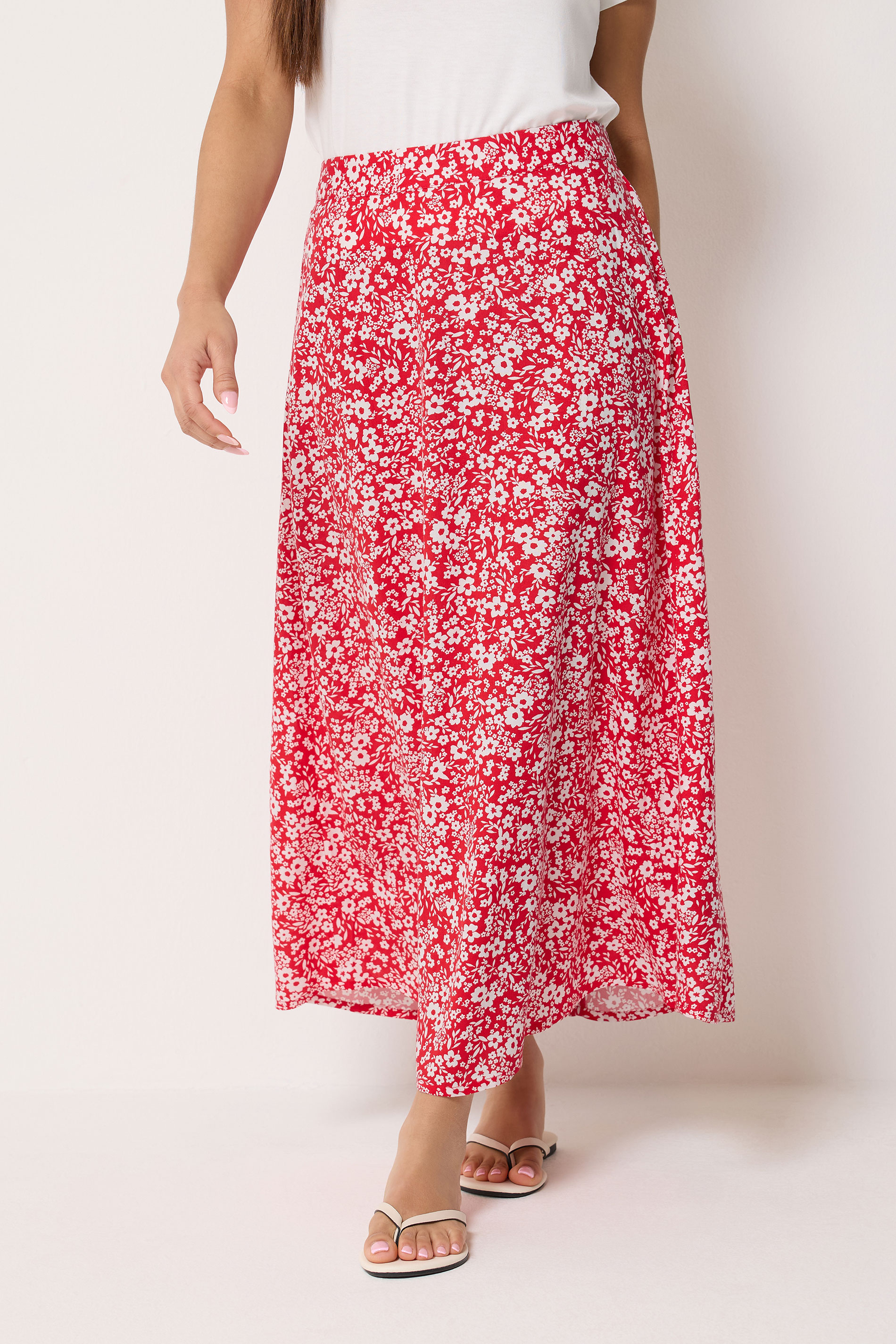 M&Co Petite Red Ditsy Floral Maxi Skirt | M&Co 1