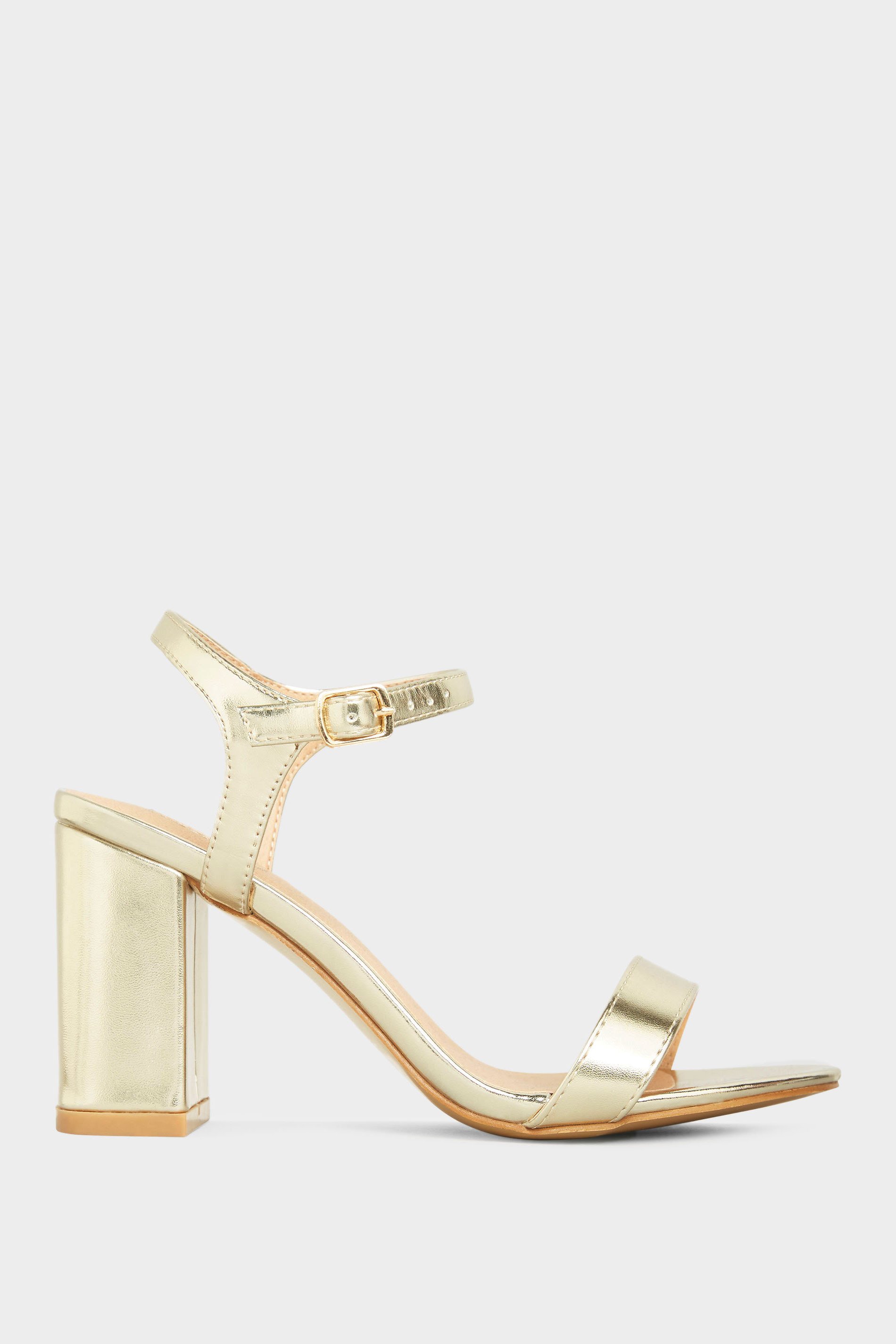 LIMITED COLLECTION Gold Block Heeled Sandal In Wide E Fit & Extra Wide EEE Fit | Yours Clothing 3