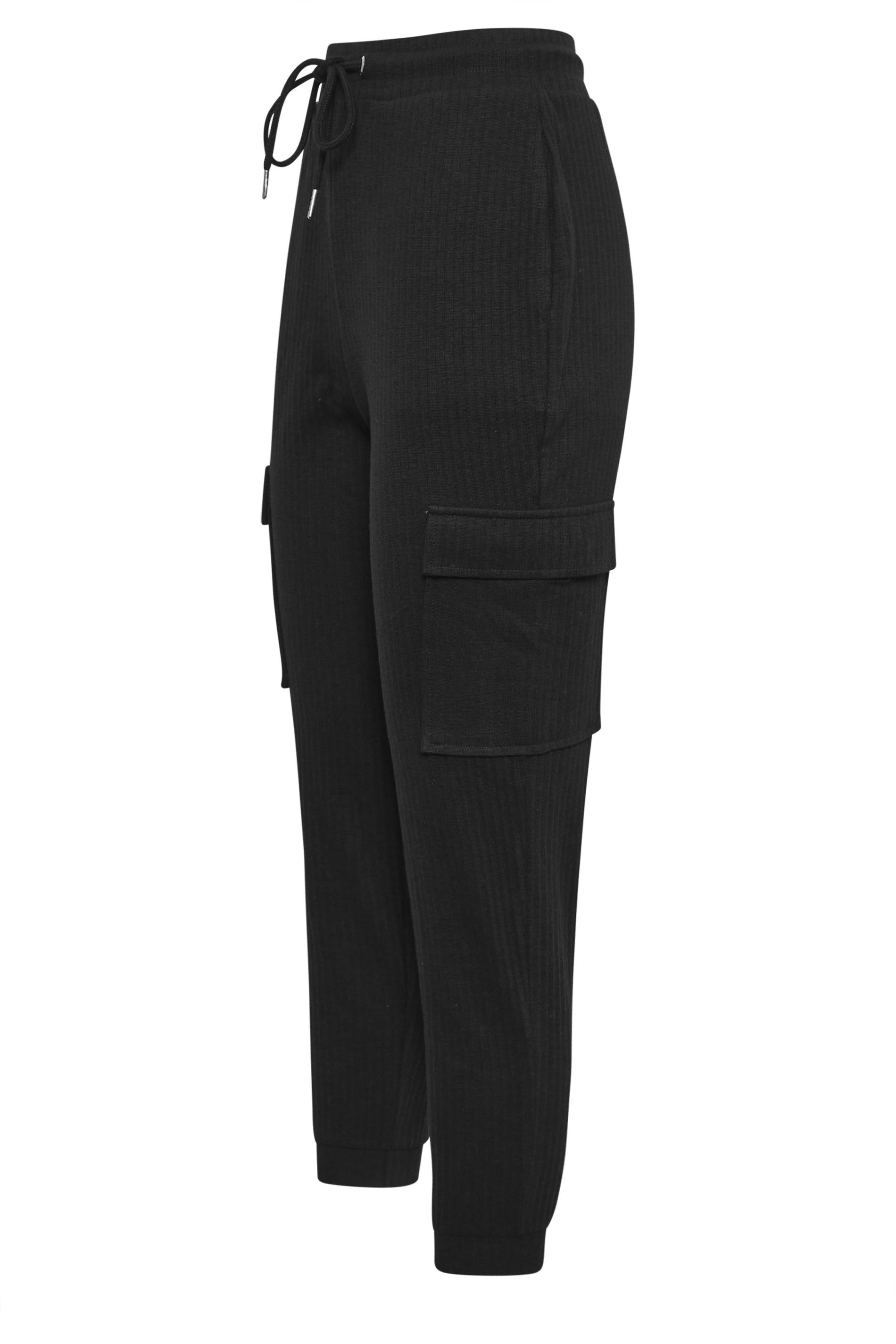 PixieGirl Petite Women's Black Ribbed Cargo Joggers | PixieGirl 7