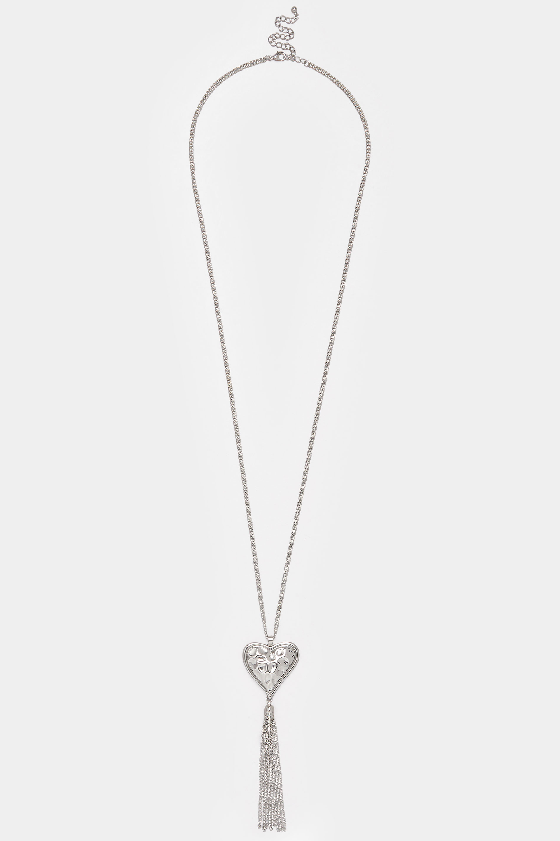 Silver Tone Long Heart Tassel Necklace | Yours Clothing 2