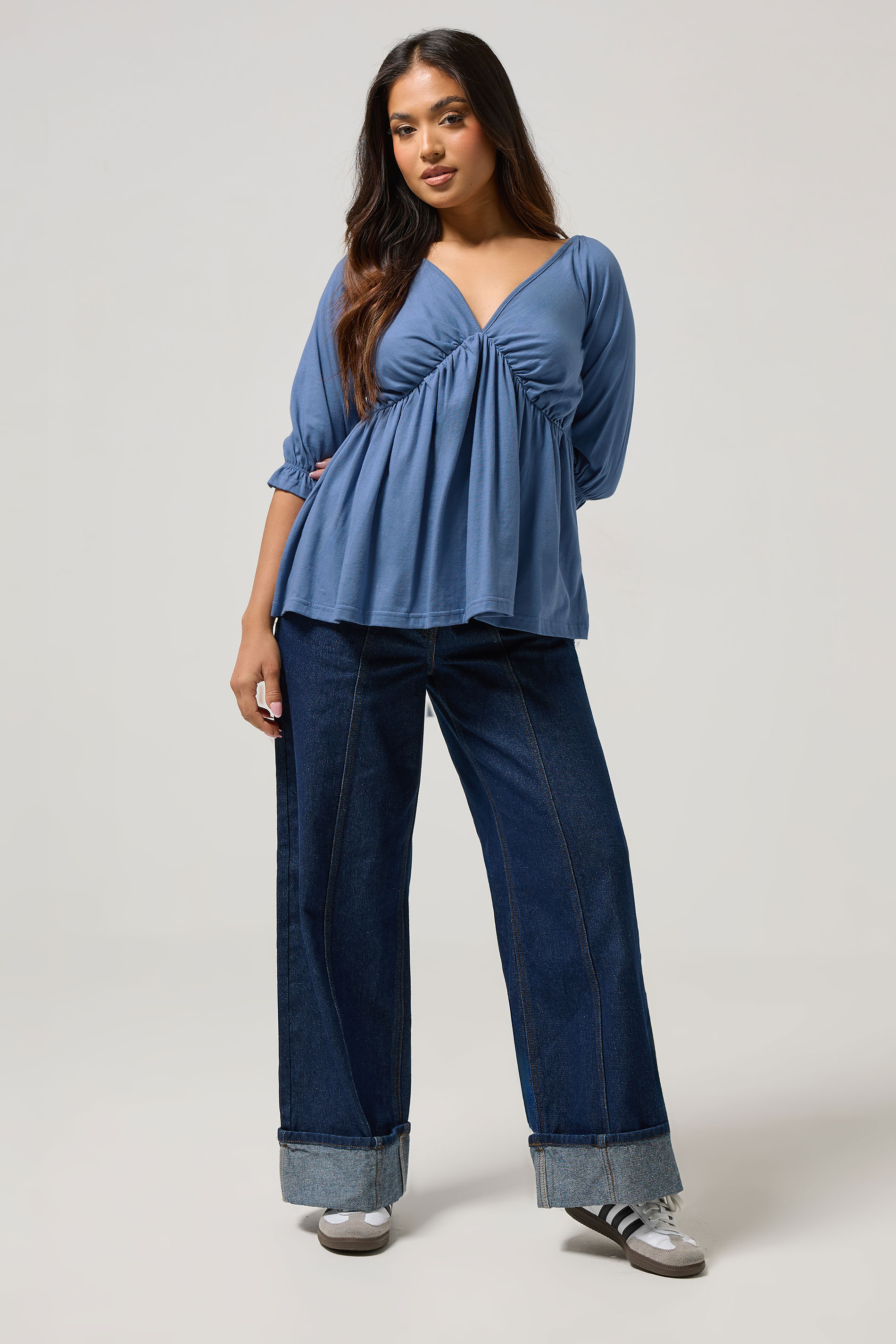 PixieGirl Petite Women's Blue Cotton Smock Top | PixieGirl 2