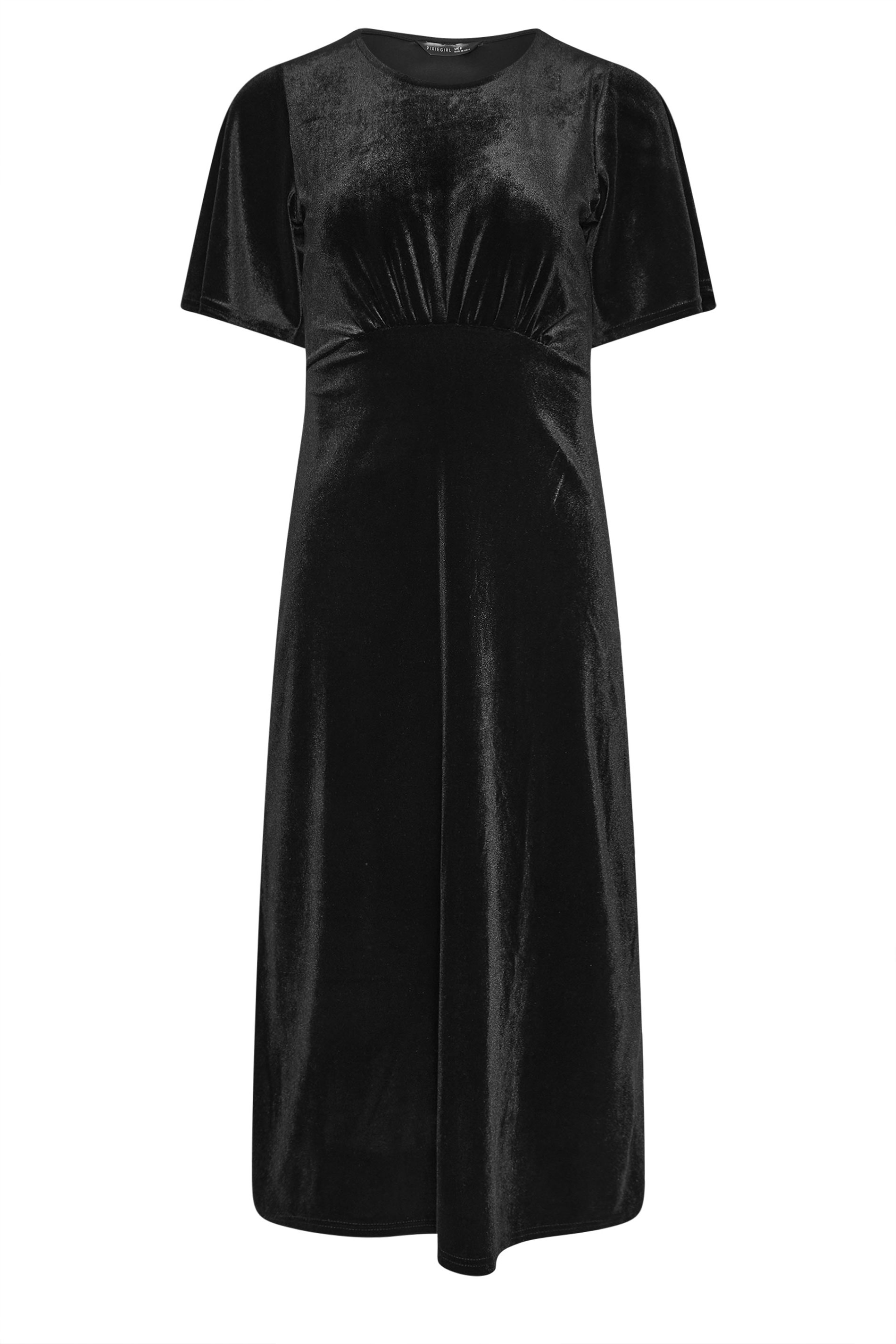 PixieGirl Petite Women's Black Velour Empire Midi Dress | PixieGirl 5