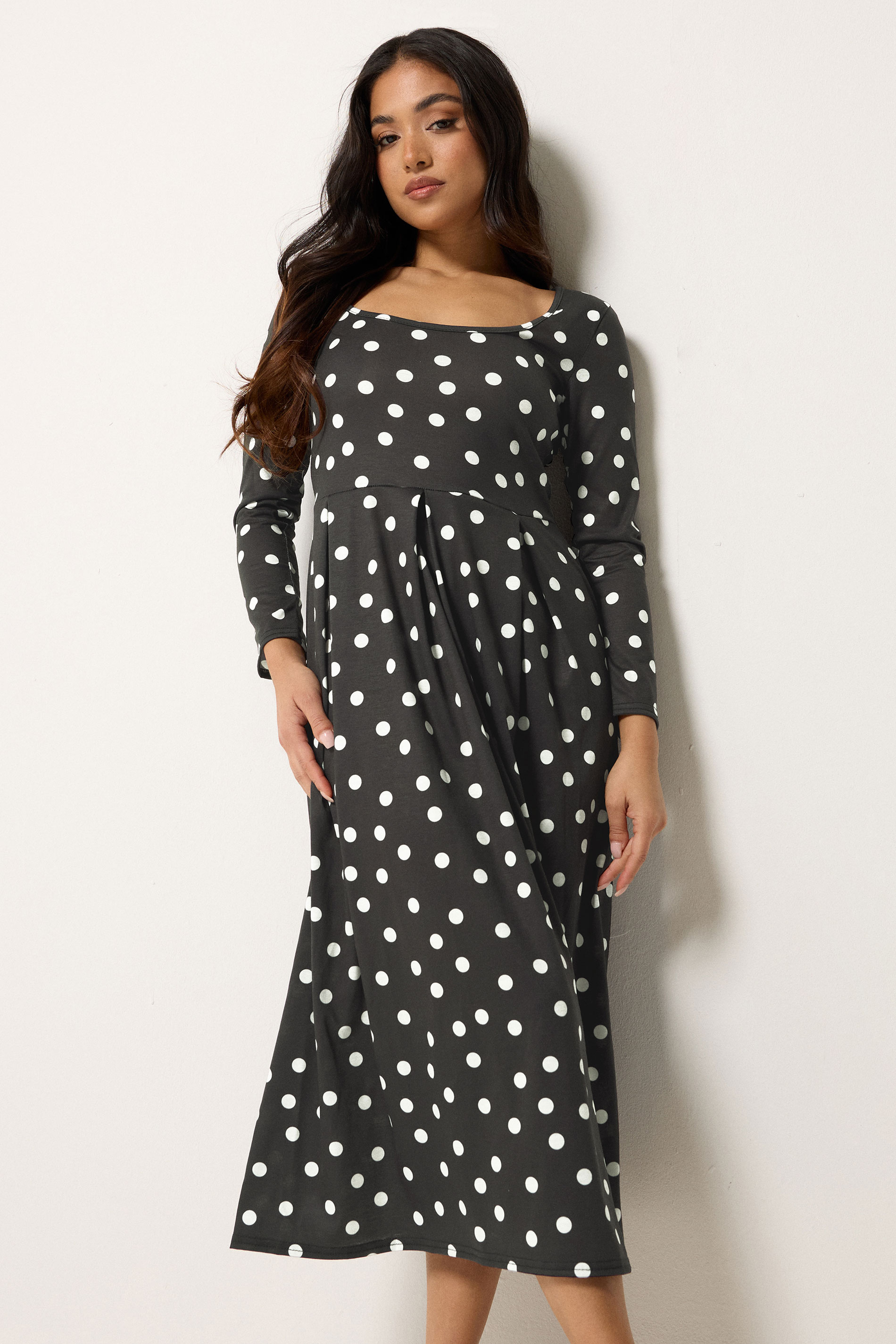 knee length dresses for ladies Brown Polka Dot Puff Sleeve Ottillie Midi Dress main image 1
