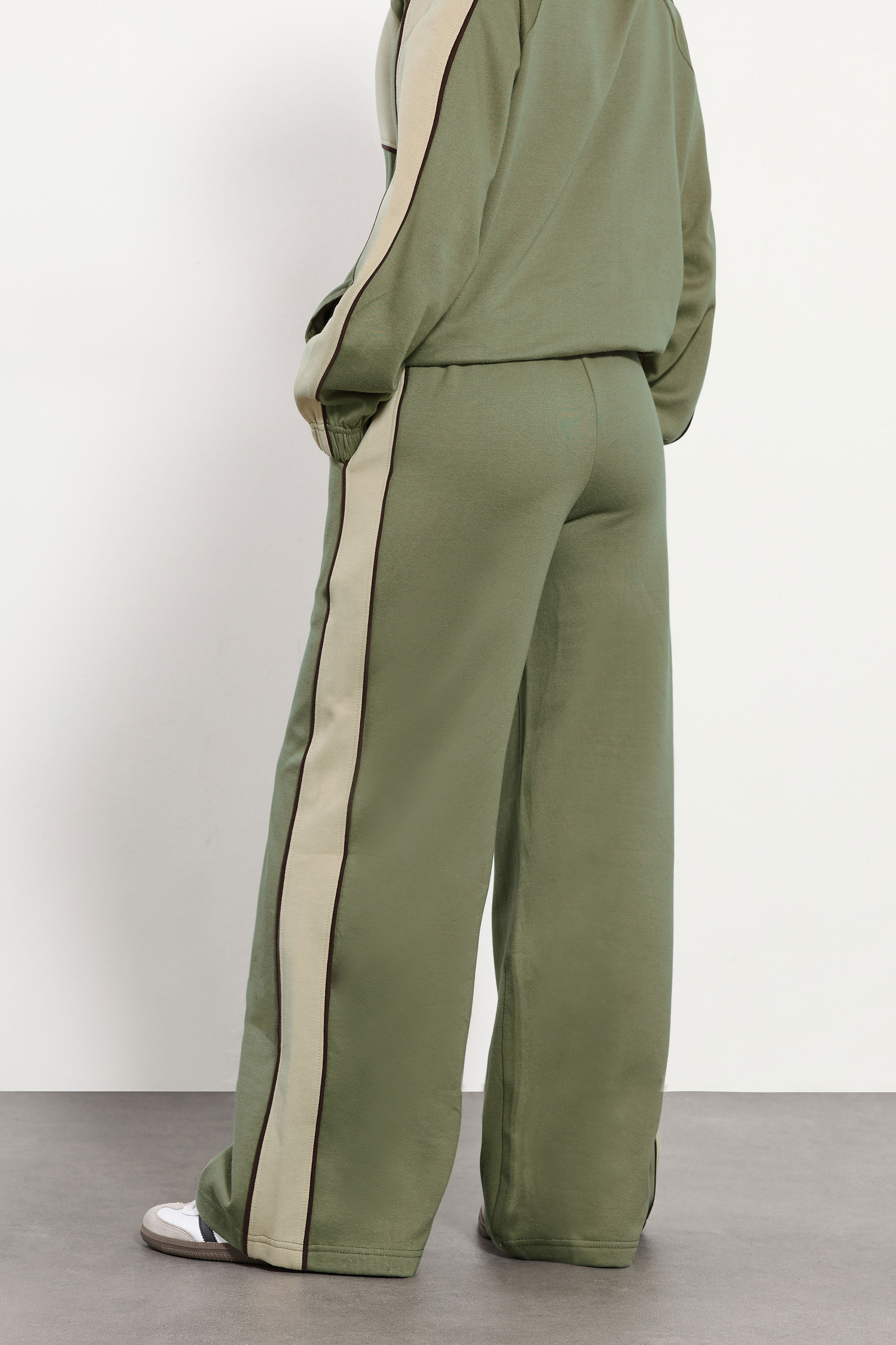 PixieGirl Petite Women's Green Colour Block Wide Leg Joggers | PixieGirl 3