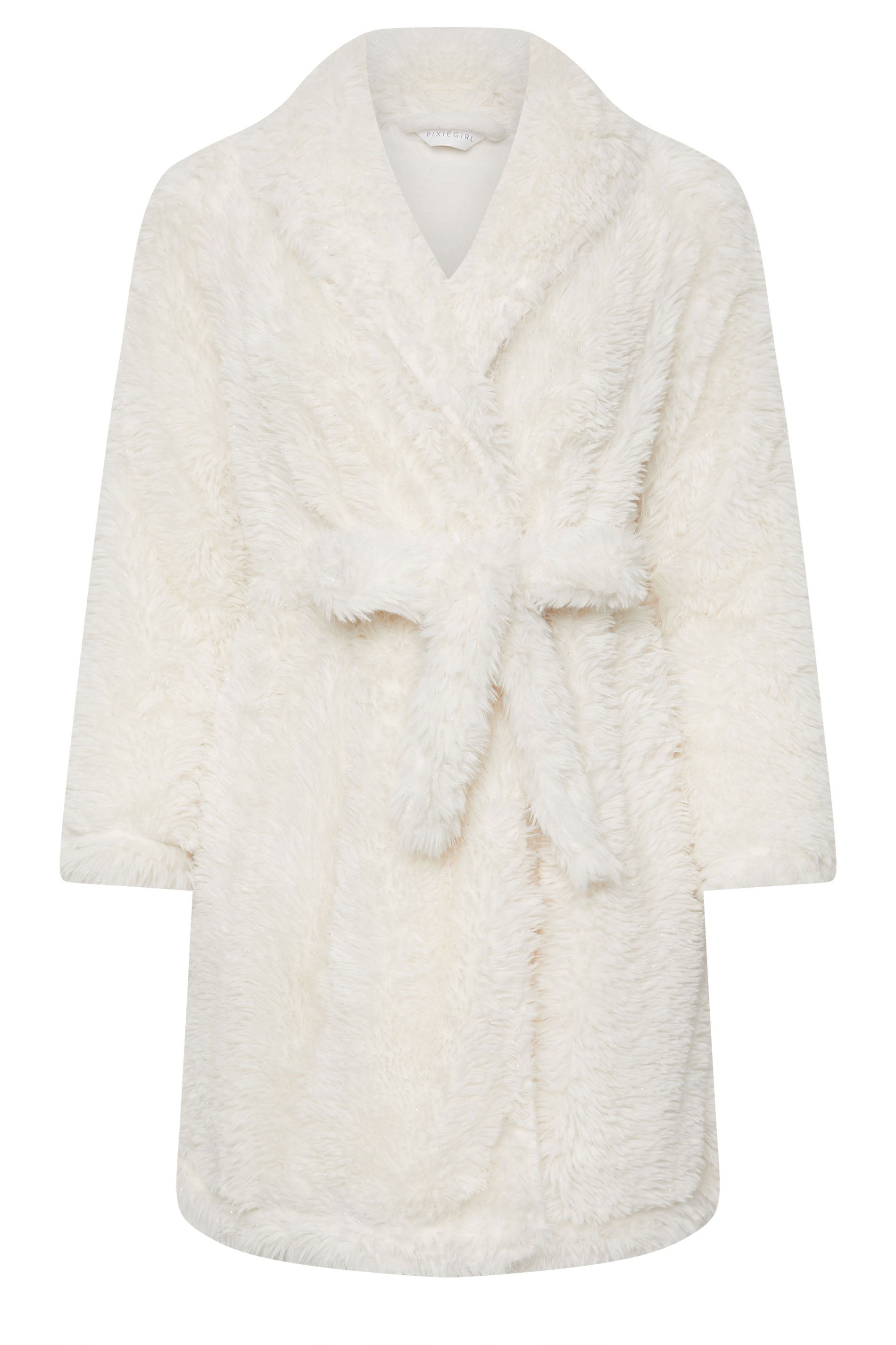 PixieGirl Petite Women's Ivory White Metallic Detail Dressing Gown | PixieGirl 7