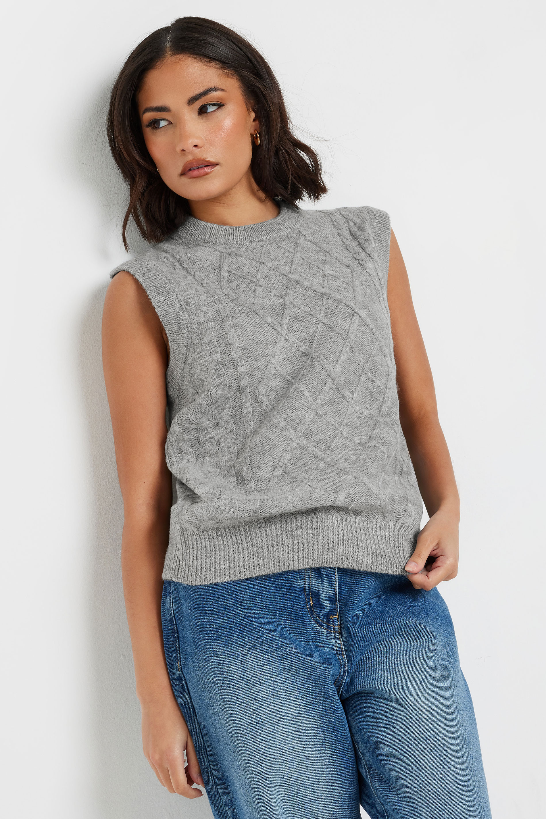 PixieGirl Petite Women's Grey Cable Knit Vest Top | PixieGirl 2