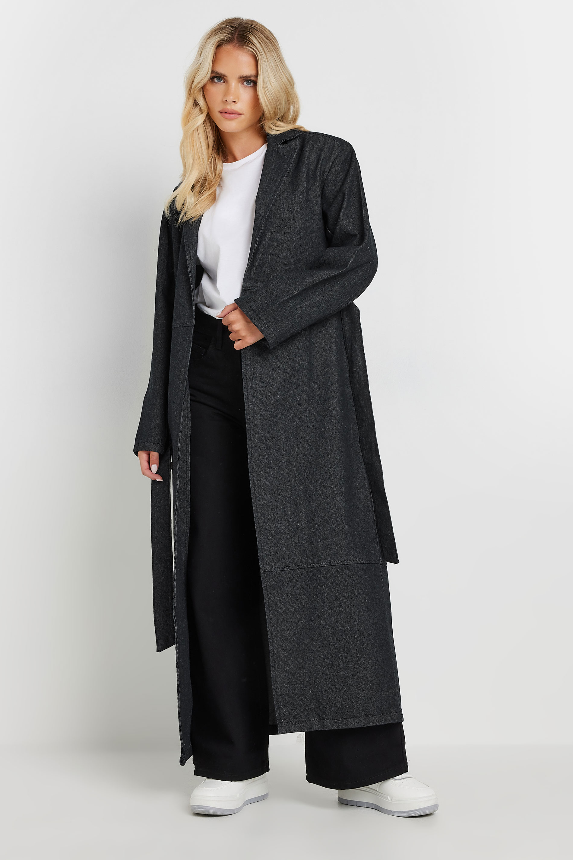 PixieGirl Petite Women's Indigo Blue Belted Denim Trench Coat | PixieGirl 3