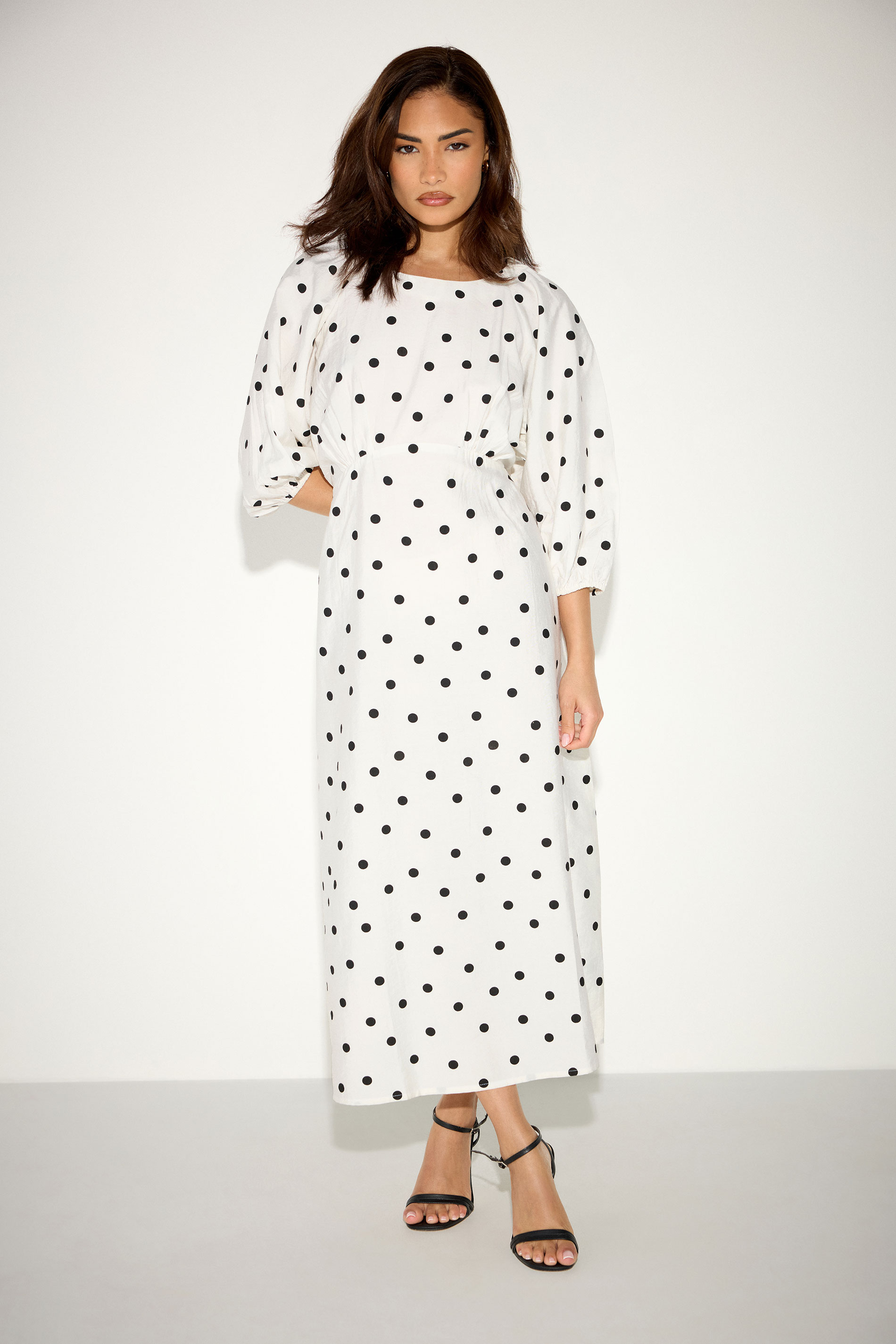 Pixiegirl Women's White Petite Polka Dot Cotton Midi Dress Size 12