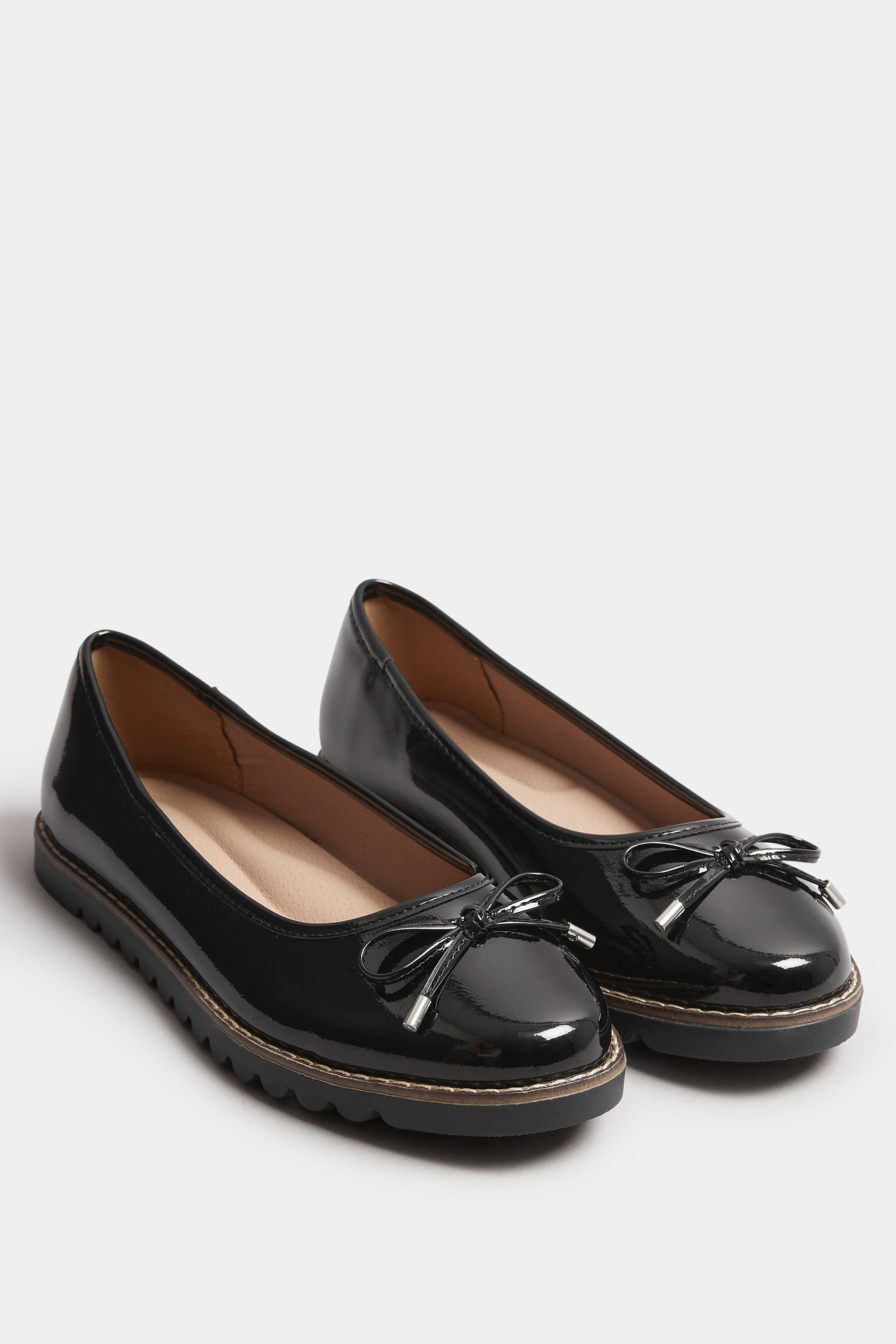 Black Patent Ballet Pumps In Wide E Fit & Extra Wide EEE Fit | Yours Clothing 2