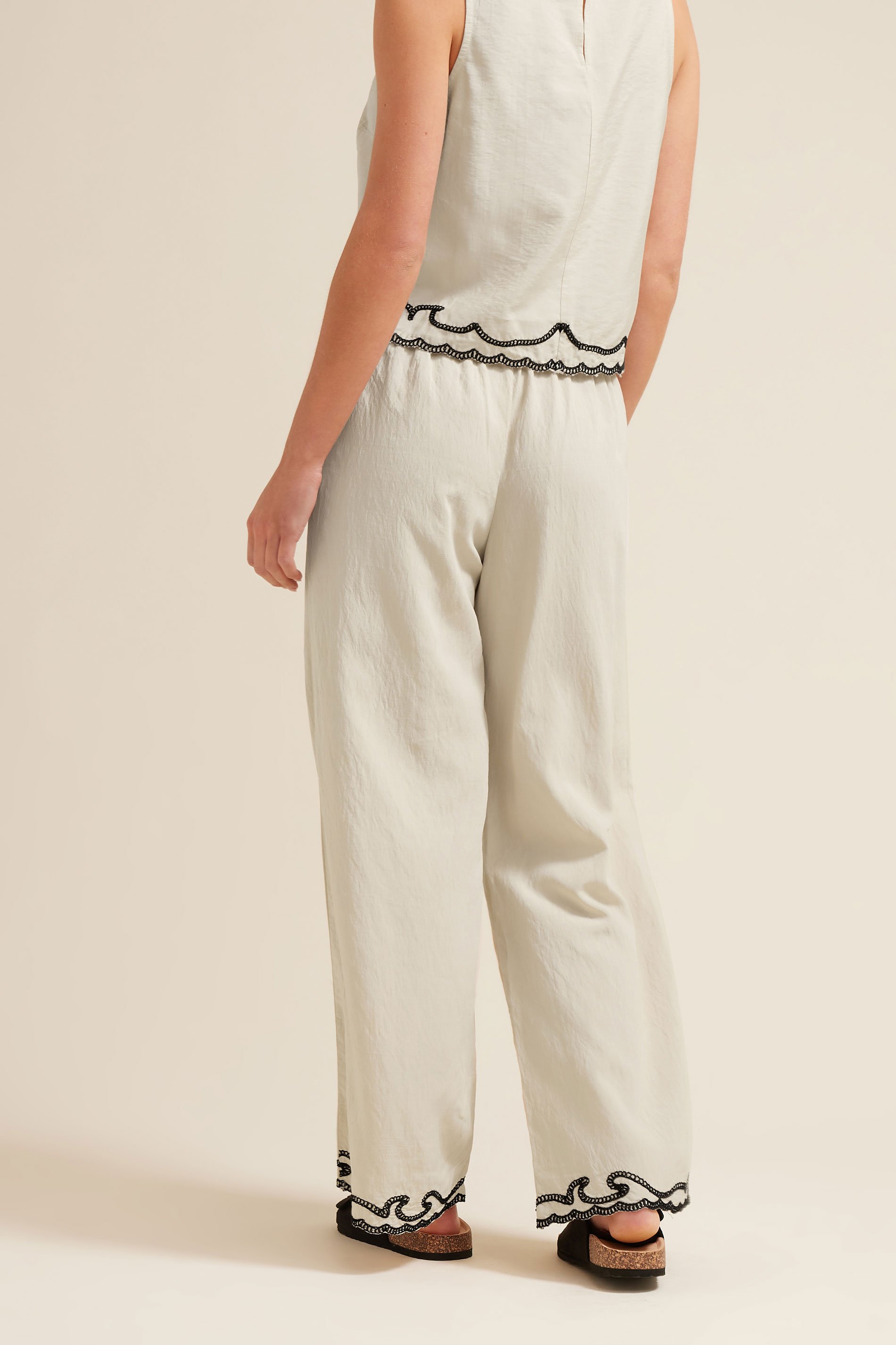 PixieGirl Petite Women's Ivory White Embroidered Hemline Trousers | PixieGirl 4