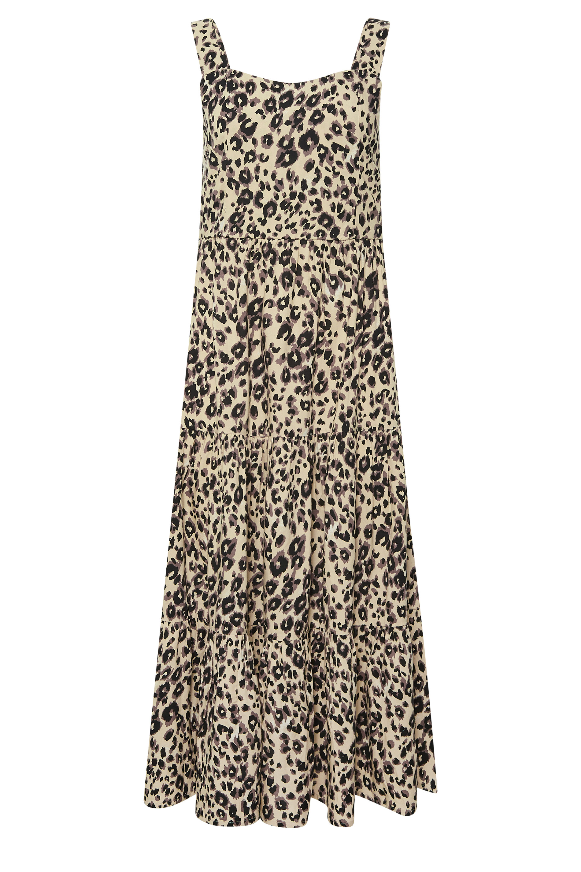 PixieGirl Brown Leopard Print Tiered Midaxi Dress | PixieGirl