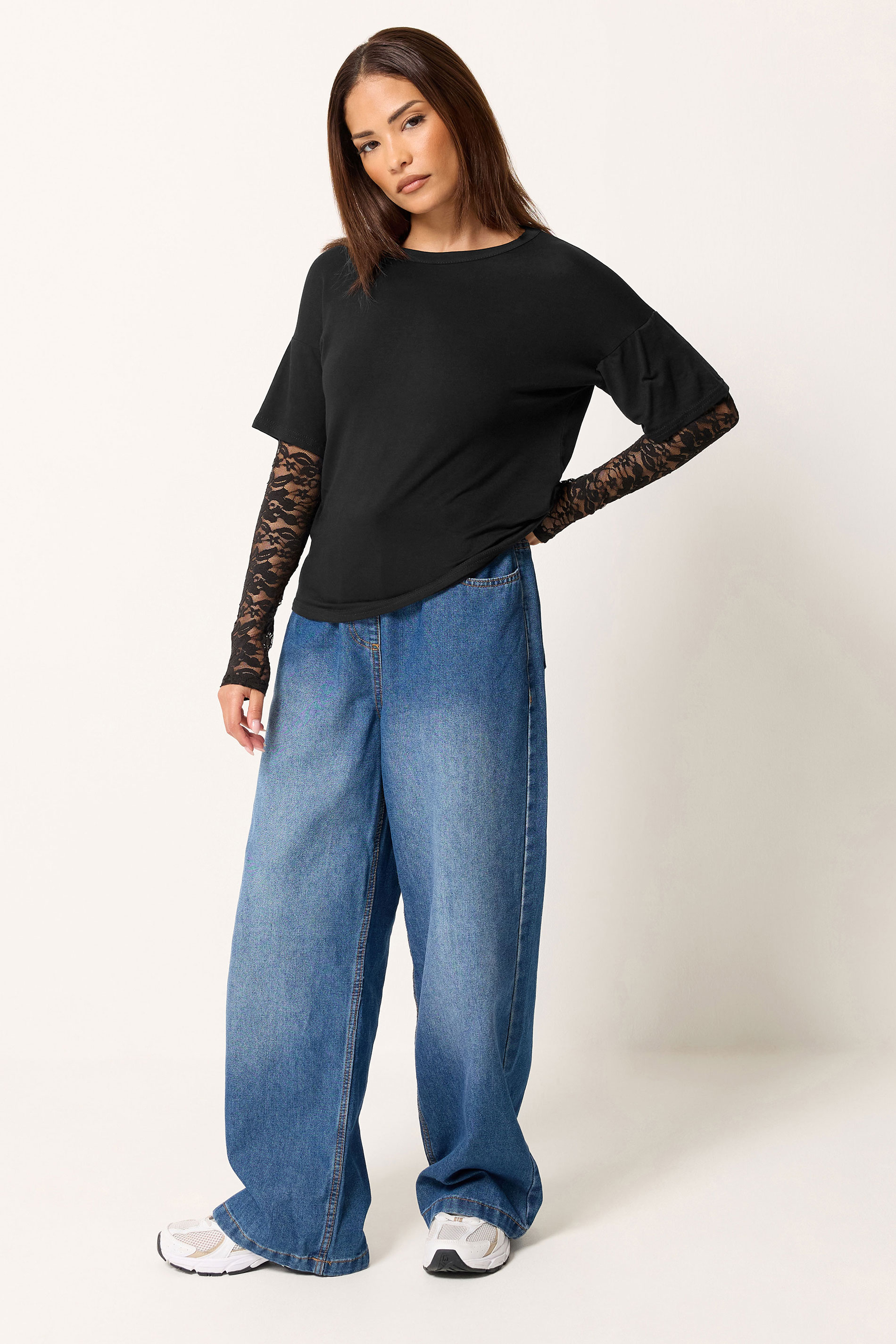 PixieGirl Petite Women's Black Lace Sleeve T-Shirt | PixieGirl 1