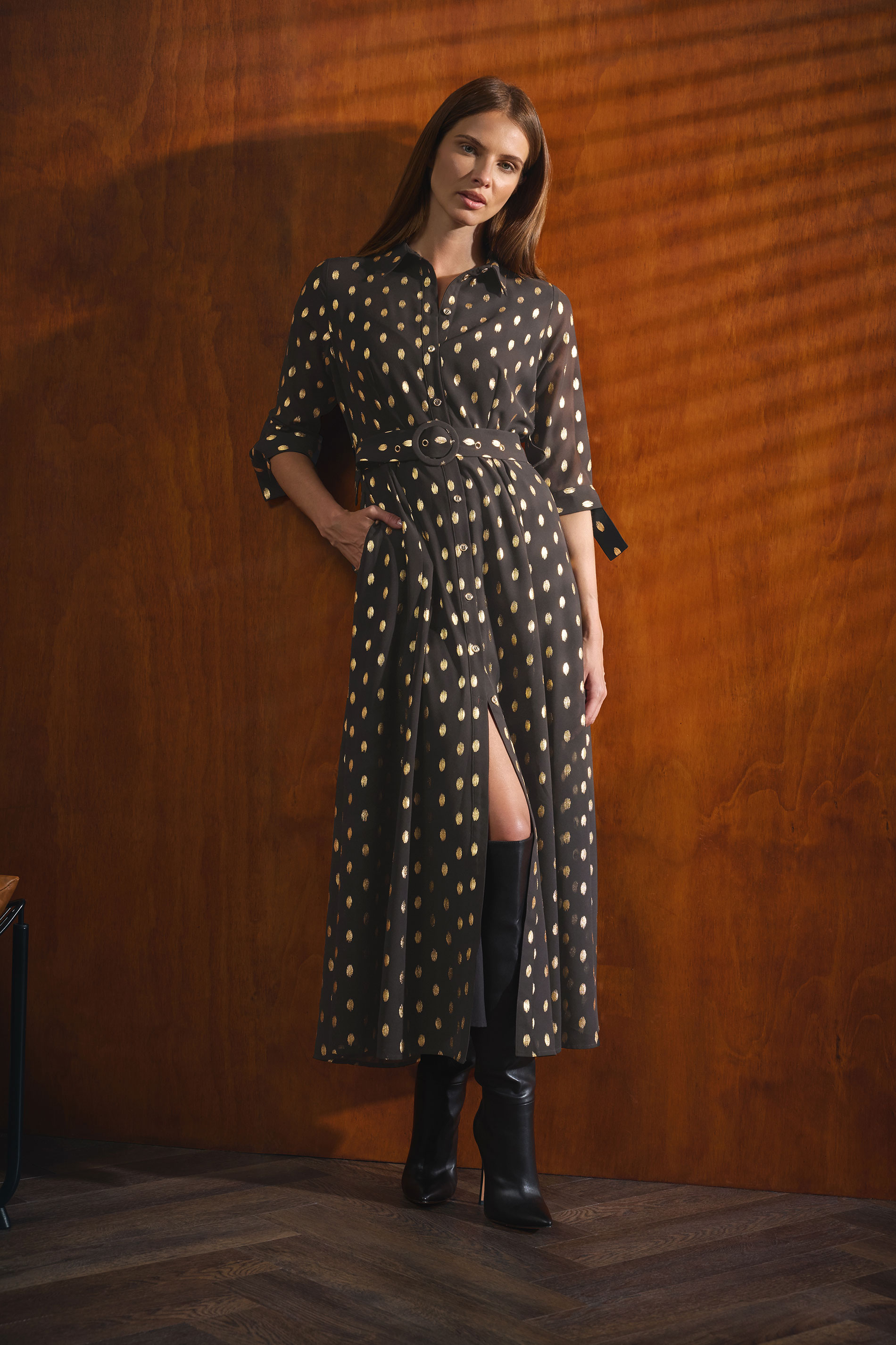 STAR Black Spot Print Belted Shirt Dress | StarByJM 1
