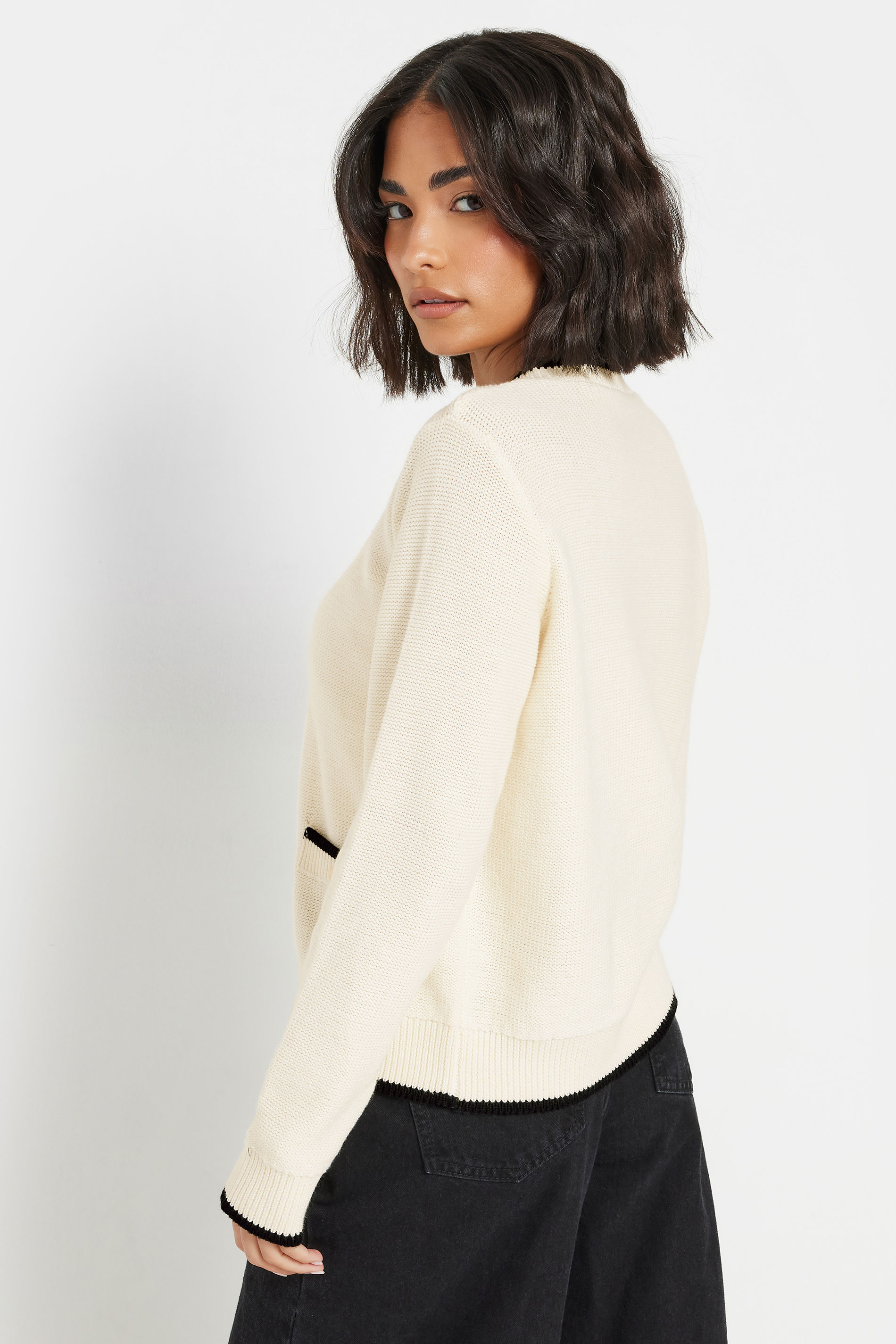 PixieGirl Petite Women's Cream Knitted Contrast Trim Button Cardigan | PixieGirl 6