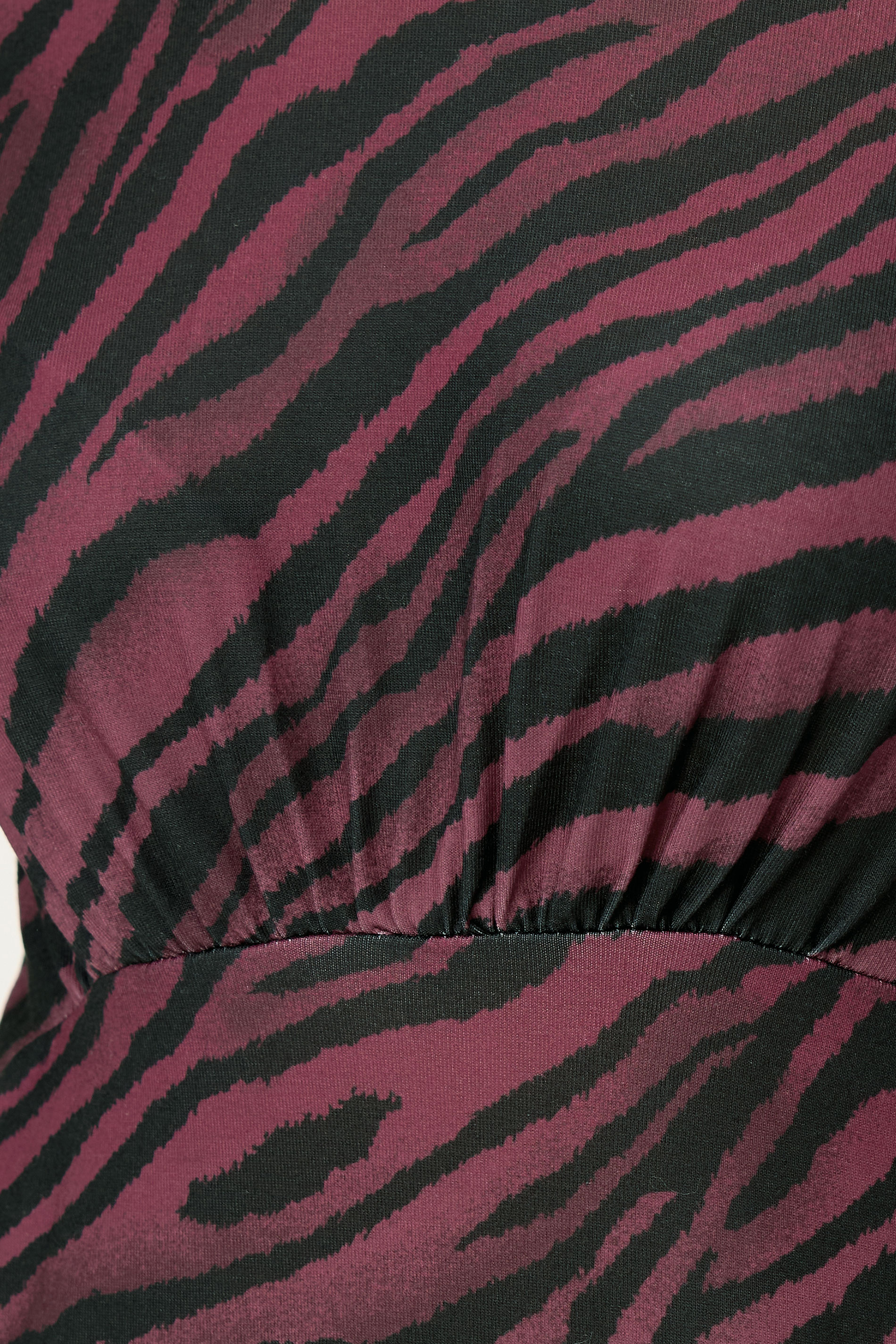 PixieGirl Petite Women's Burgundy Red Zebra Print Long Sleeve Midi Dress | PixieGirl 4