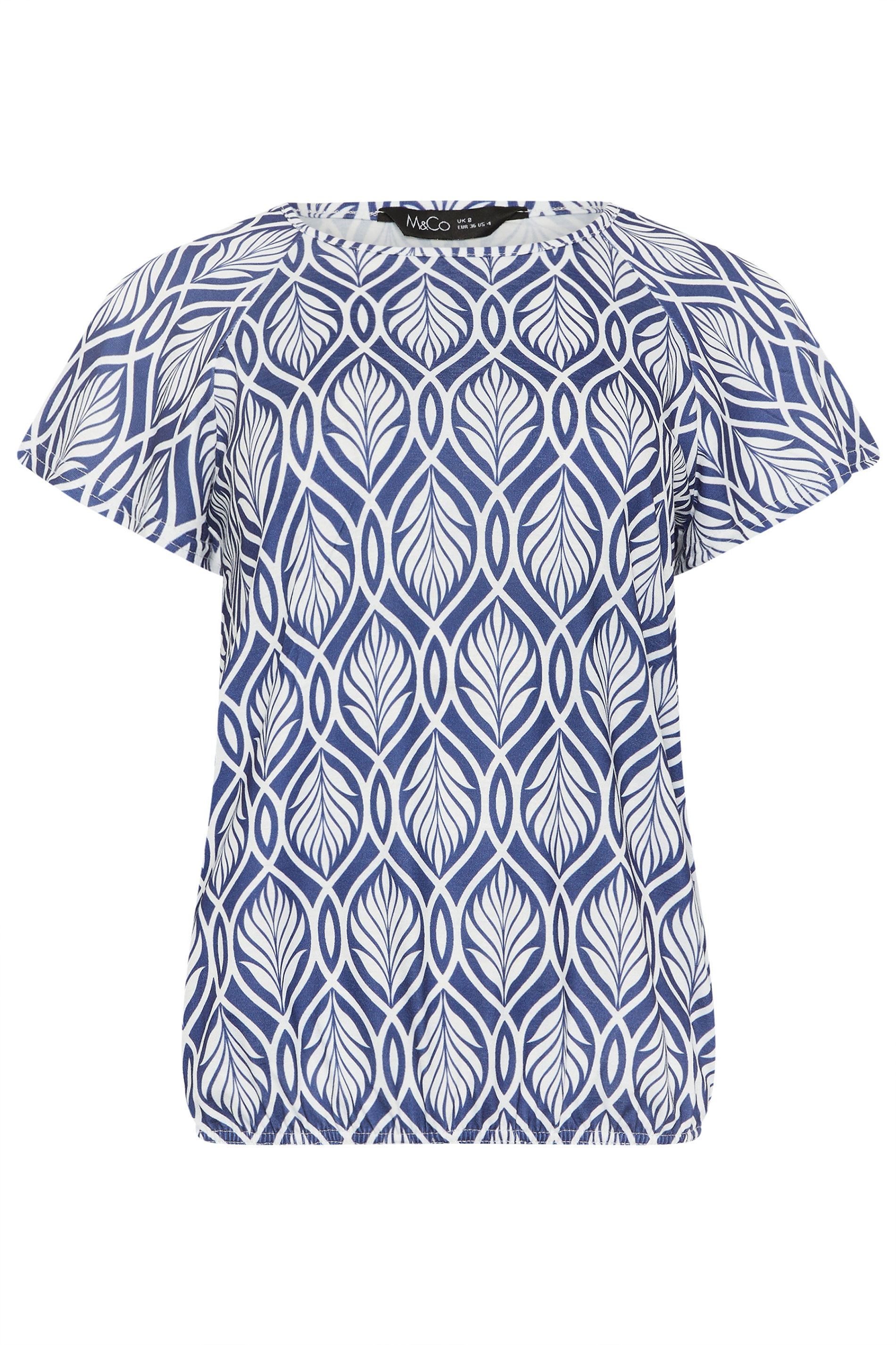 M&Co Petite Navy Blue Leaf Print Scoop Neck Top | M&Co 5