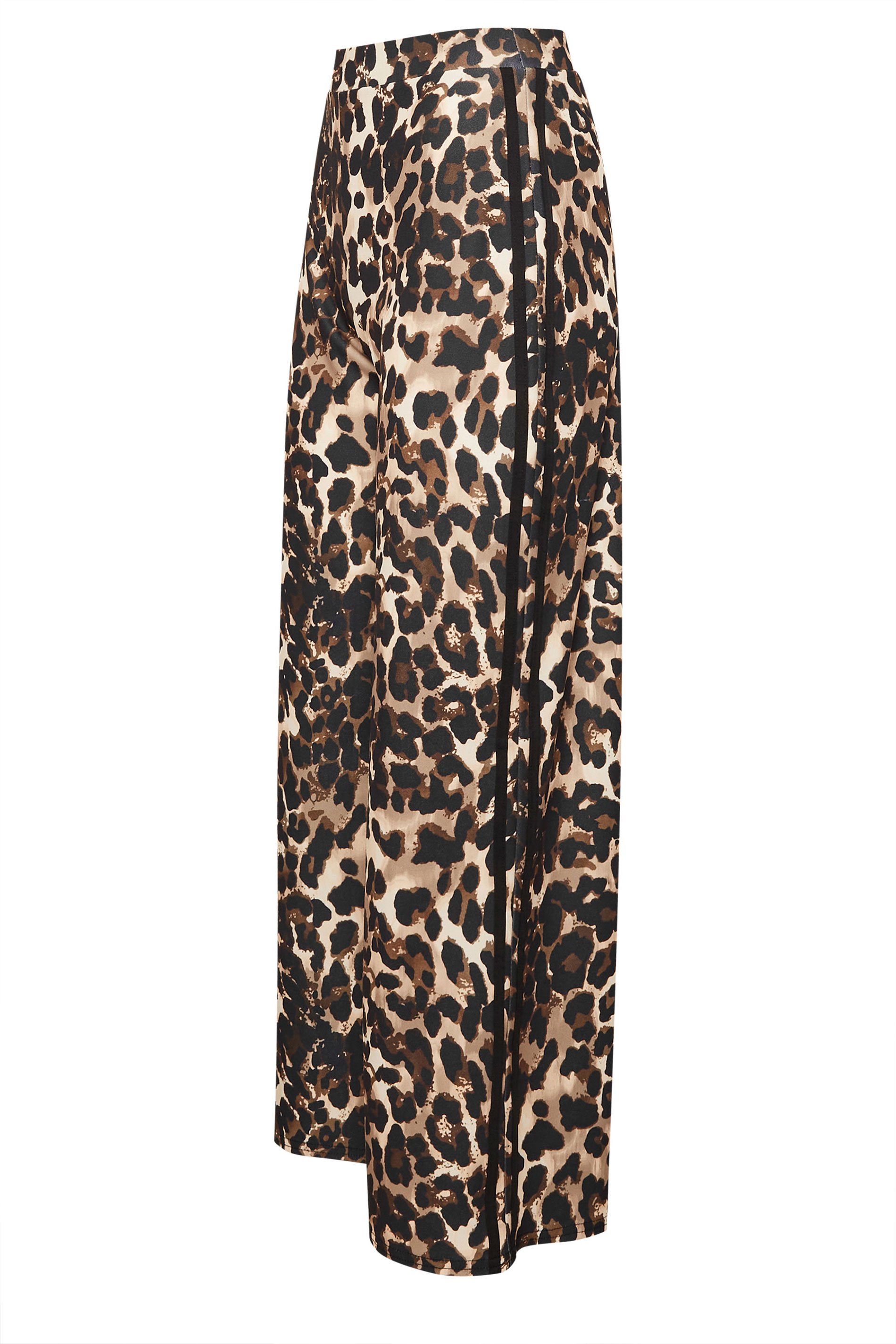 PixieGirl Petite Women's Beige Brown Leopard Print Side Stripe Trousers | PixieGirl 5