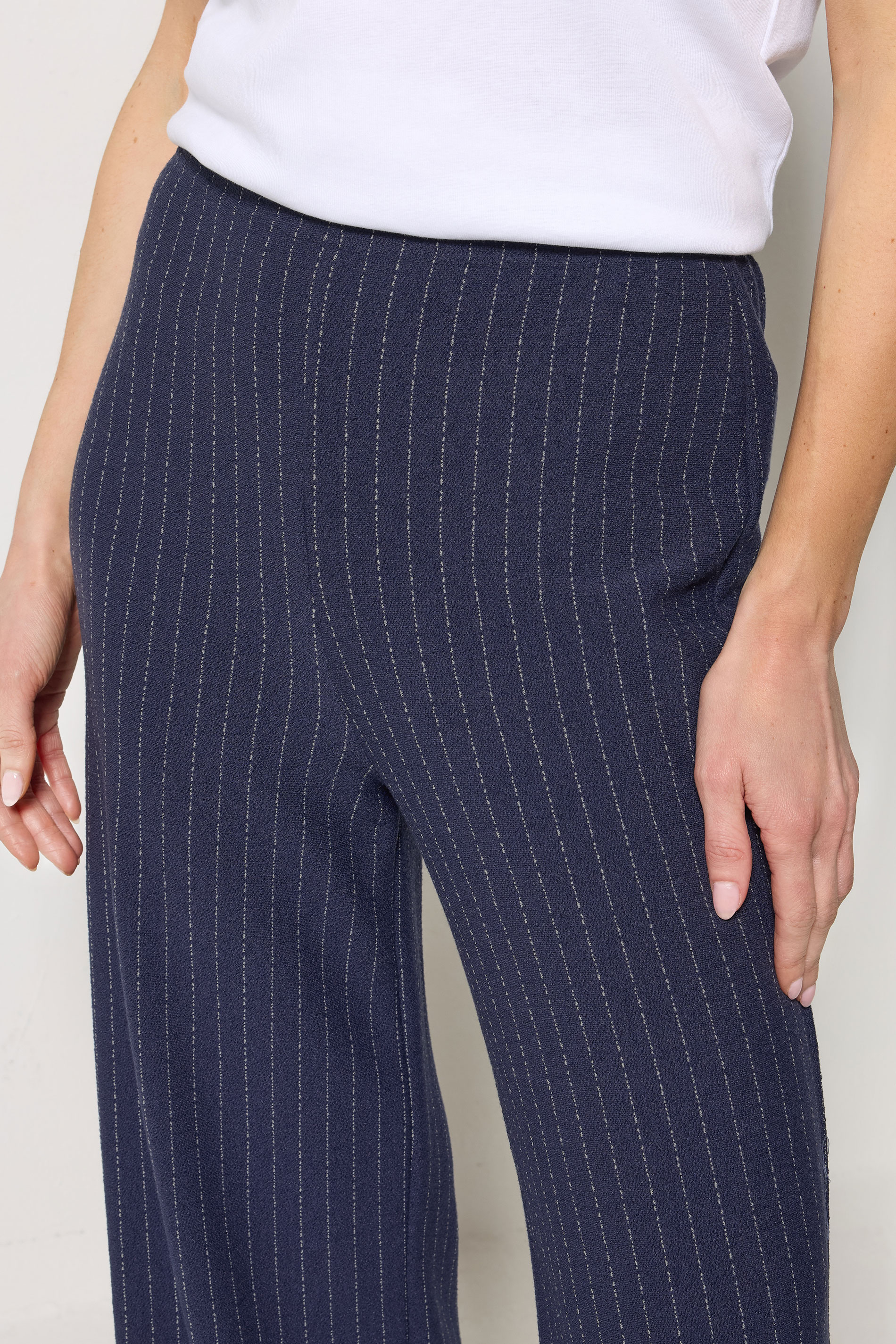 M&Co Navy Blue Pinstripe Wide Leg Trousers | M&Co 4